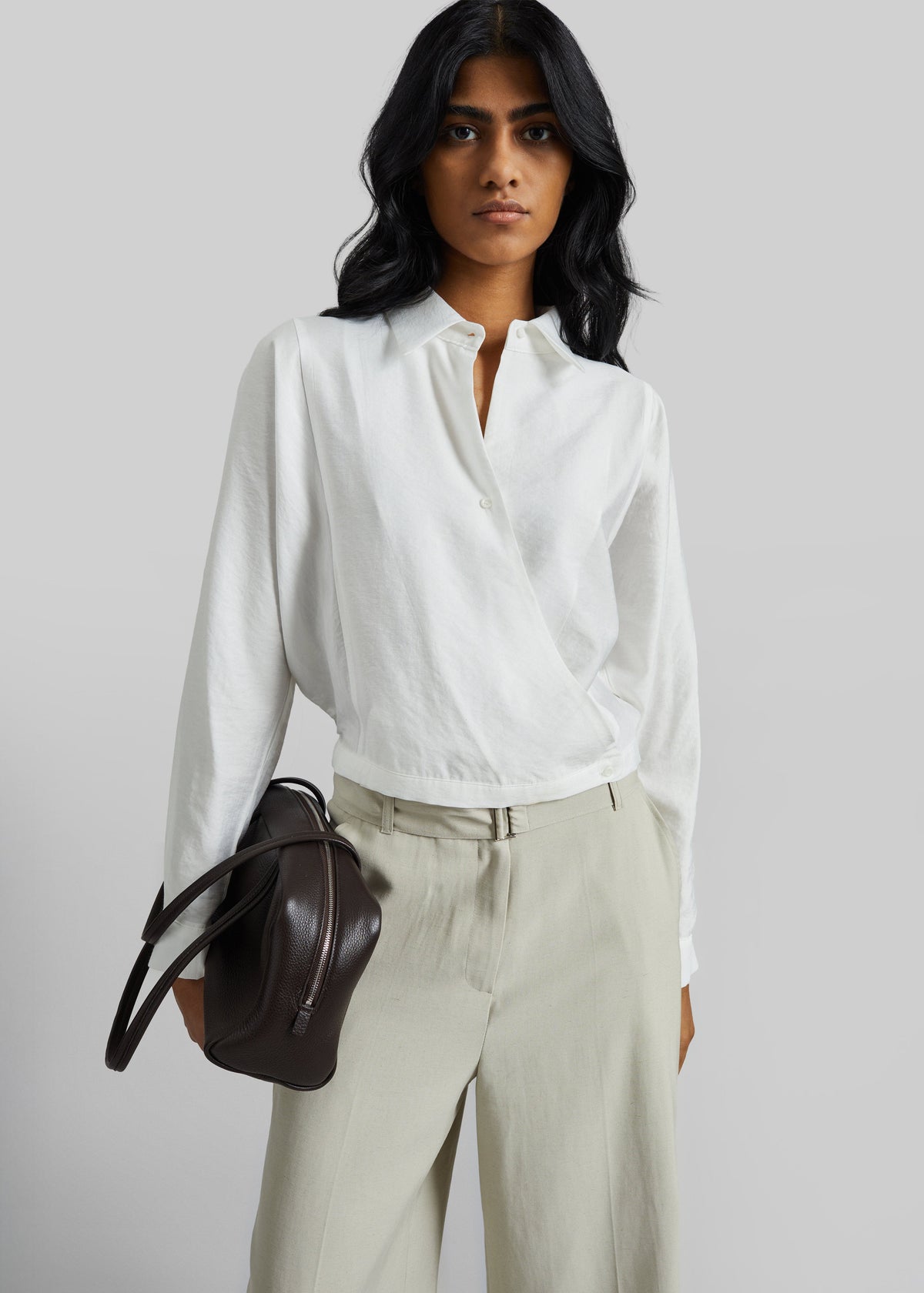 Orsel Cropped Crossover Shirt - White - 1