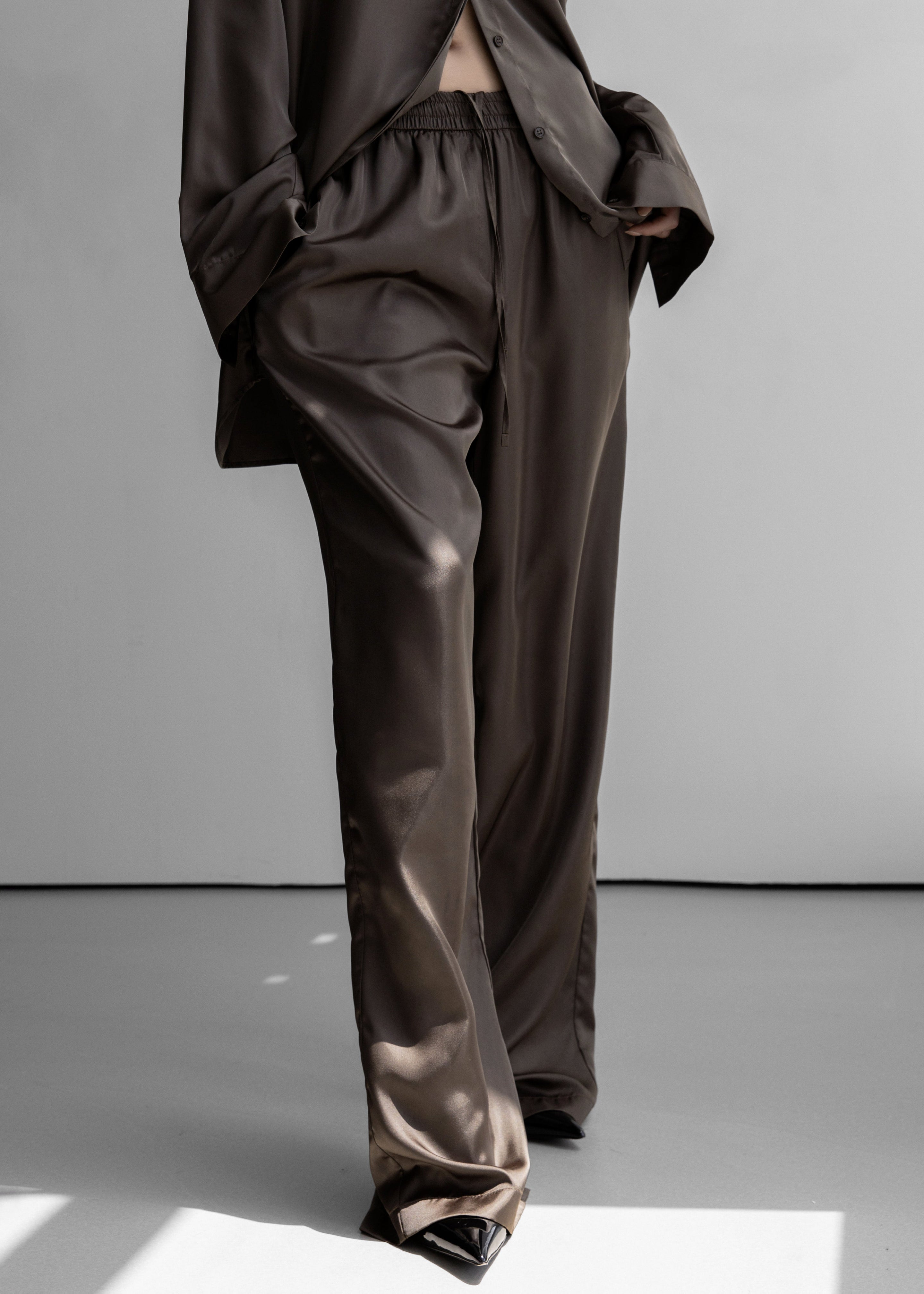 Oskel Satin Pants - Brown - 7