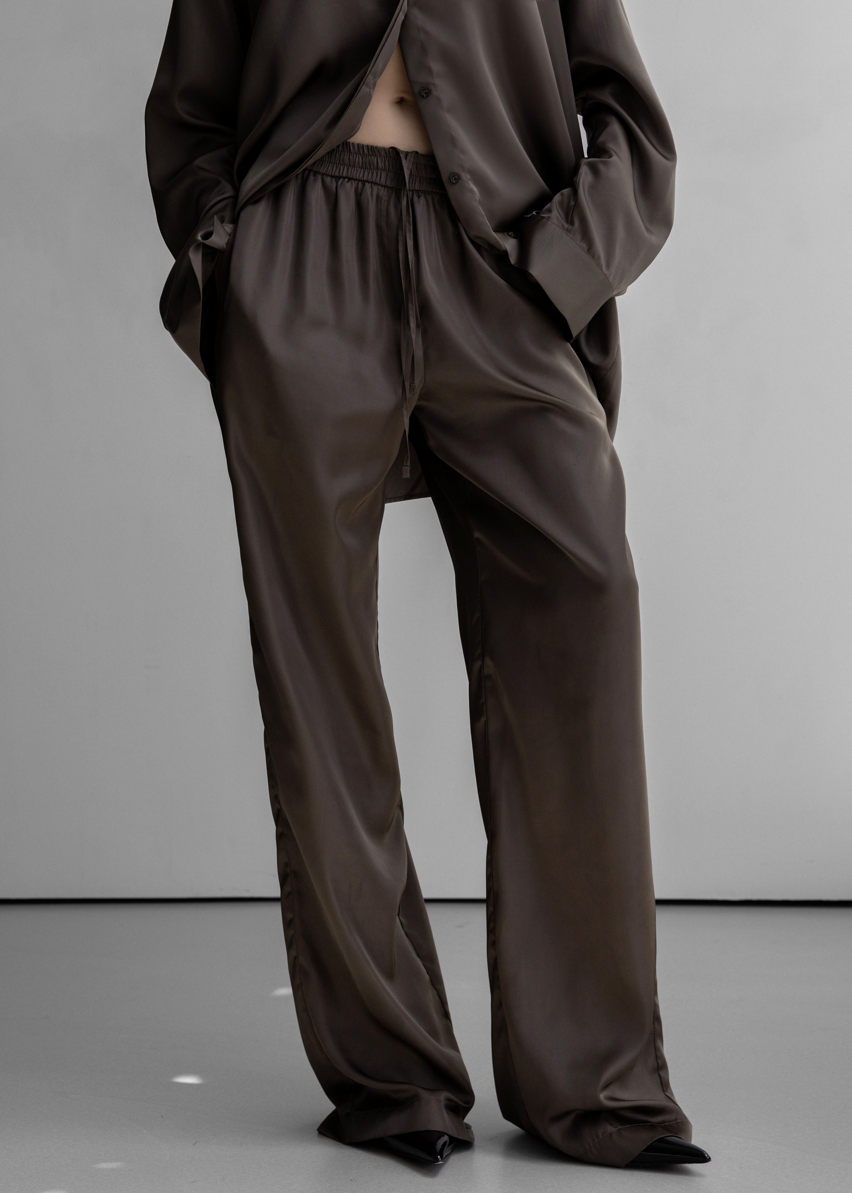 Oskel Satin Pants - Brown - 1