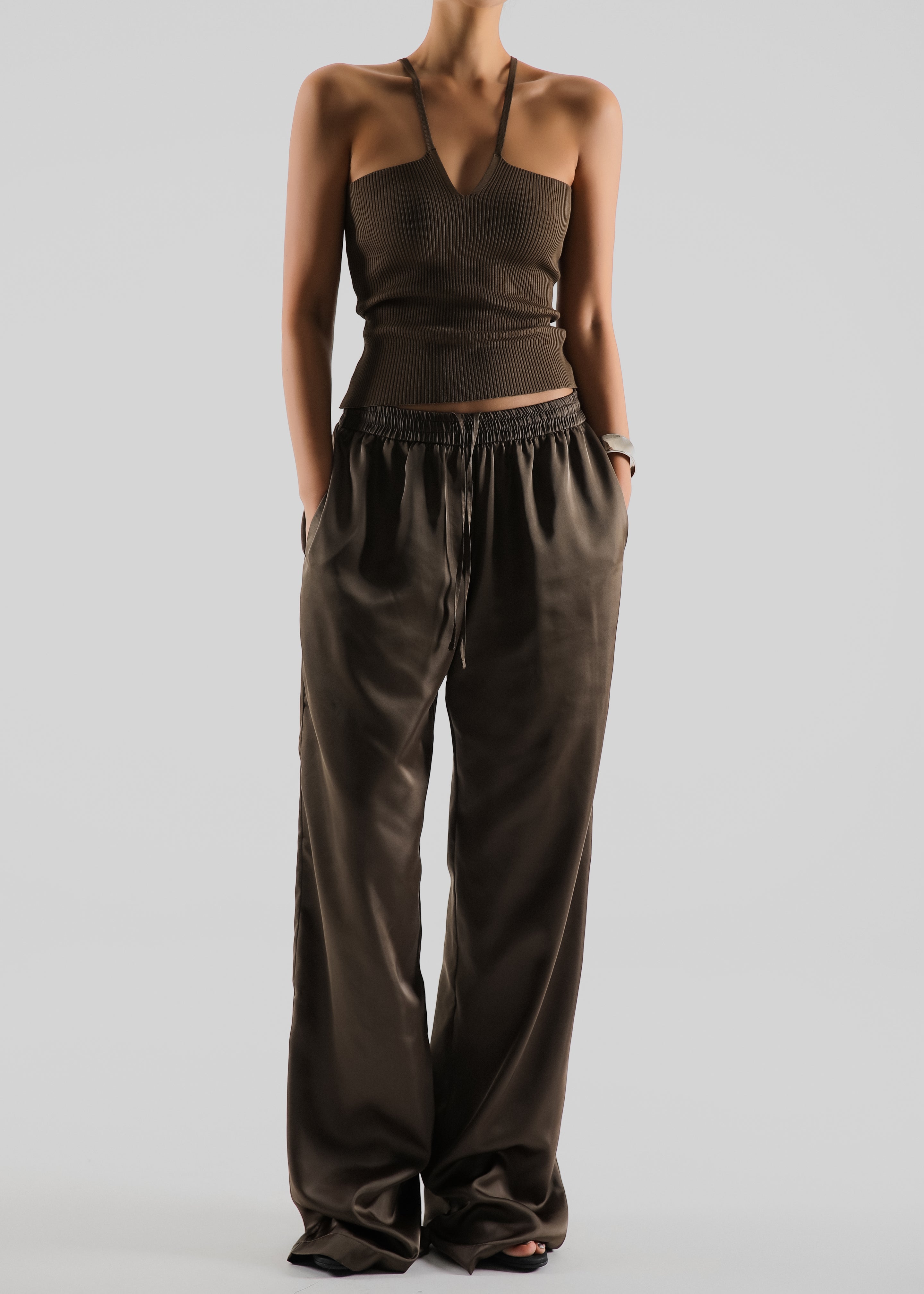 Oskel Satin Pants - Brown - 2