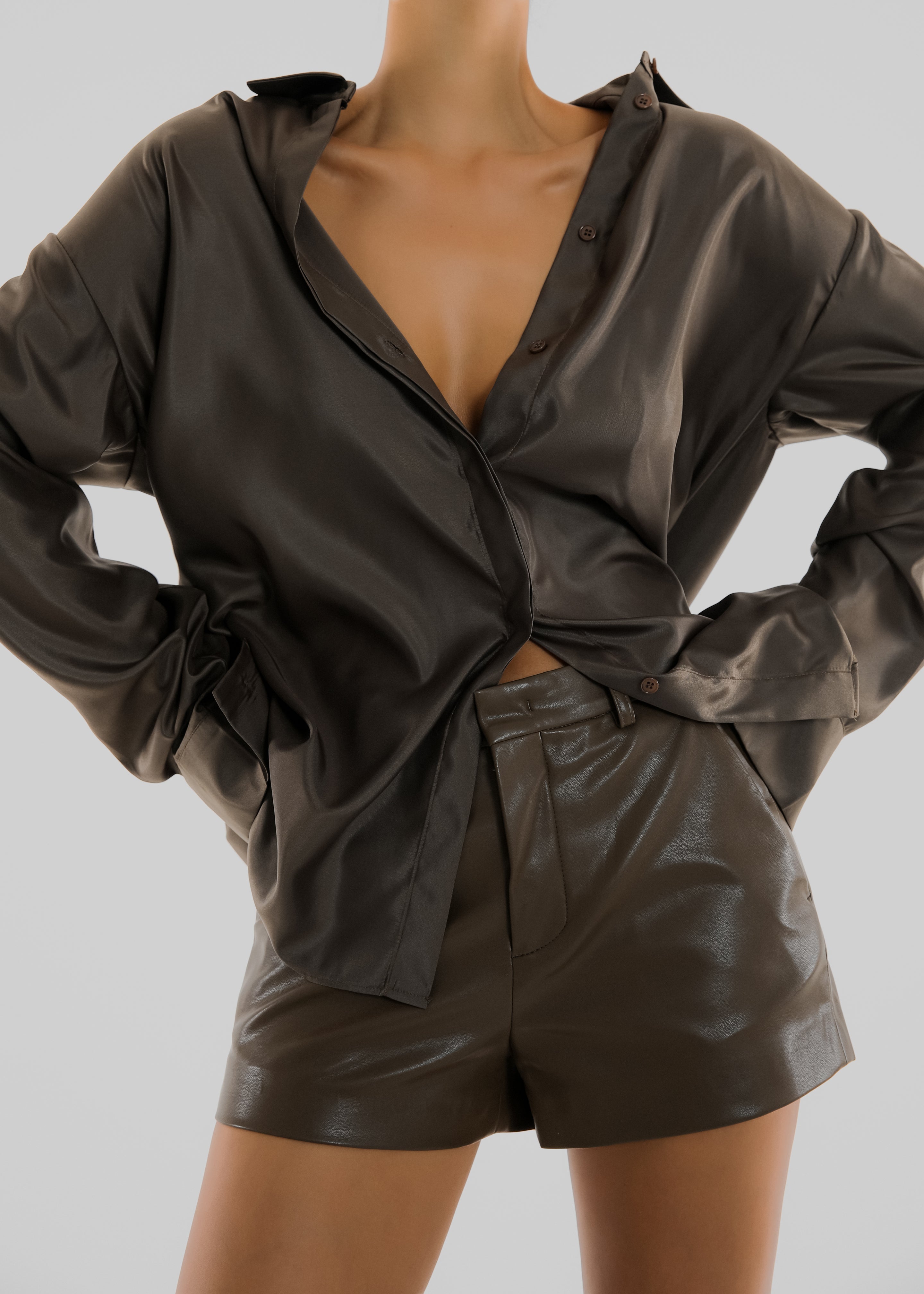 Oskel Satin Shirt - Brown - 4