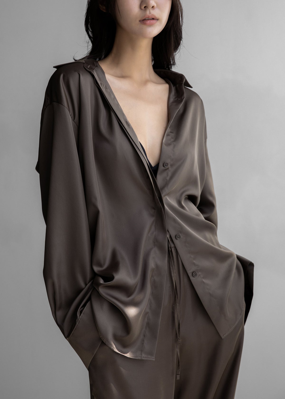 Oskel Satin Shirt - Brown - 1