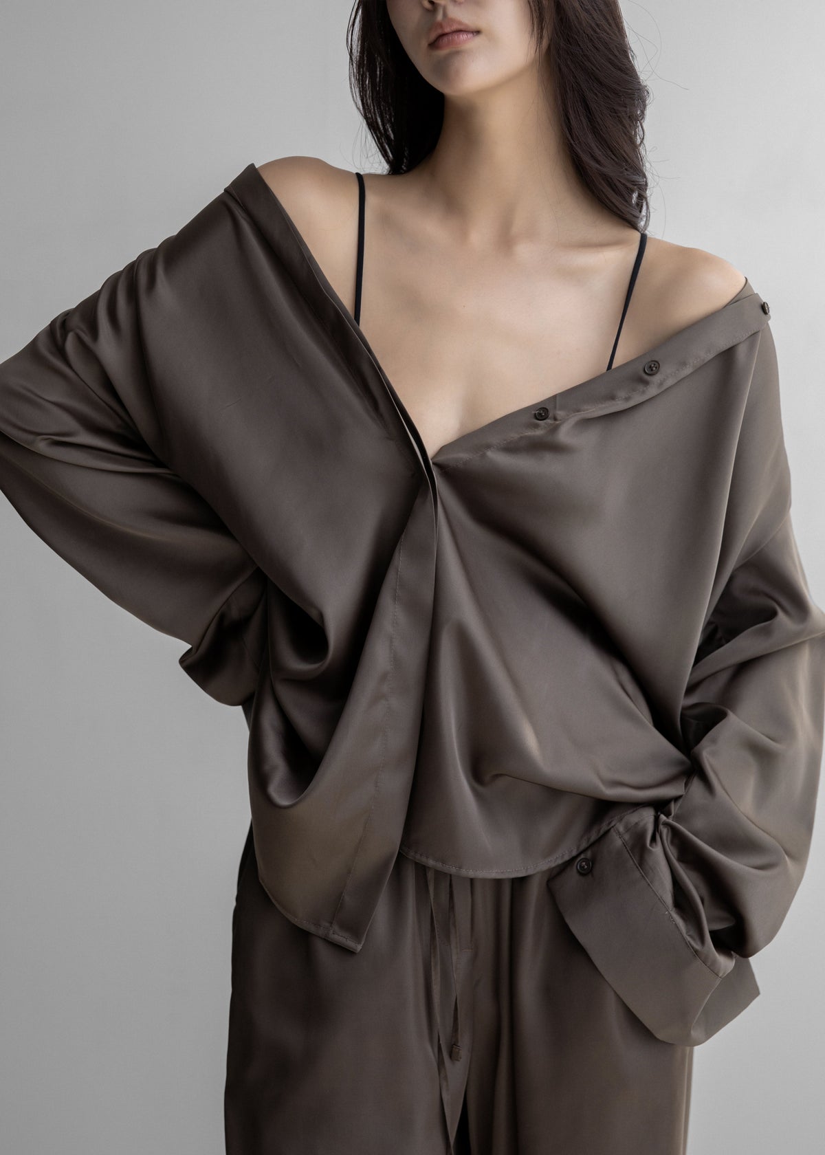Oskel Satin Shirt - Brown - 5
