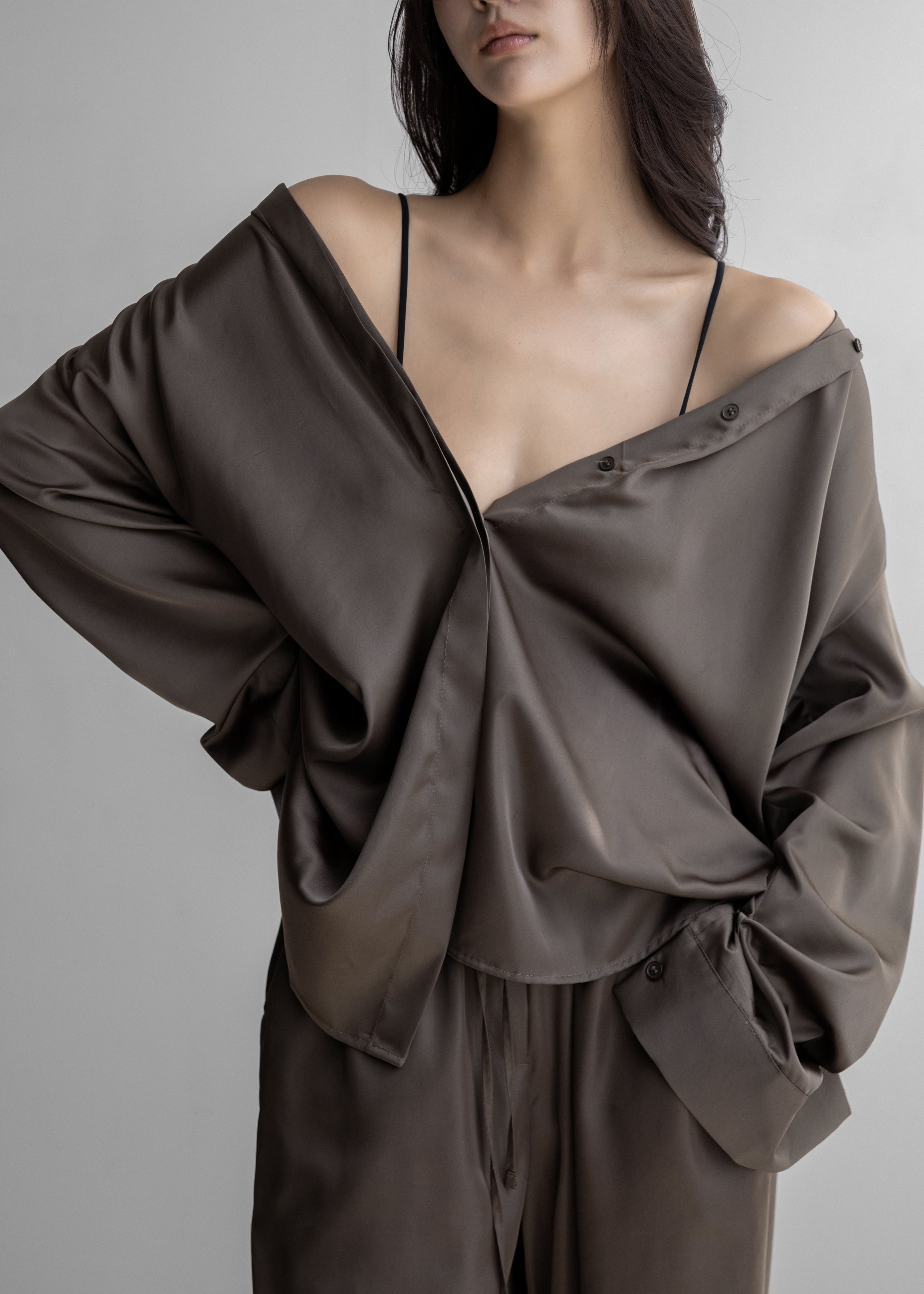 Oskel Satin Shirt - Brown - 5