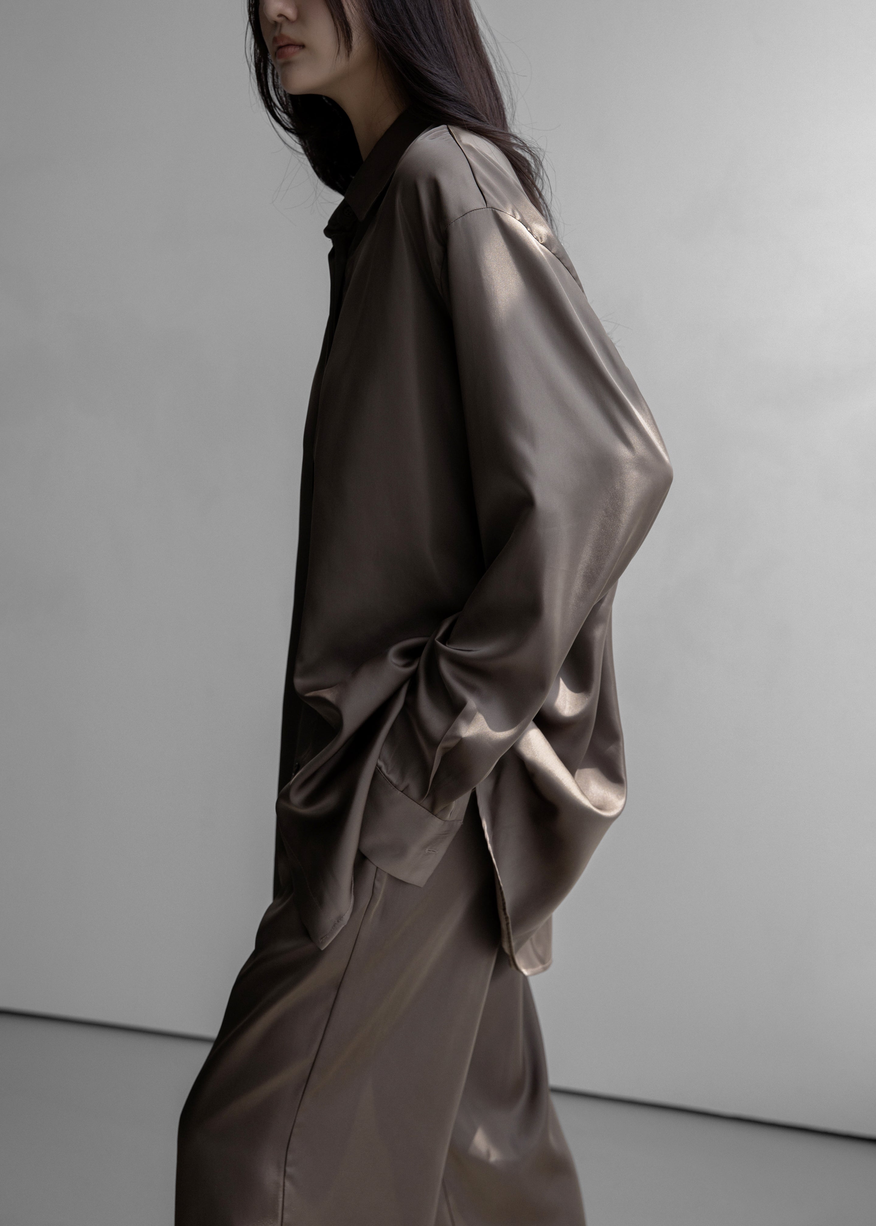 Oskel Satin Shirt - Brown - 3