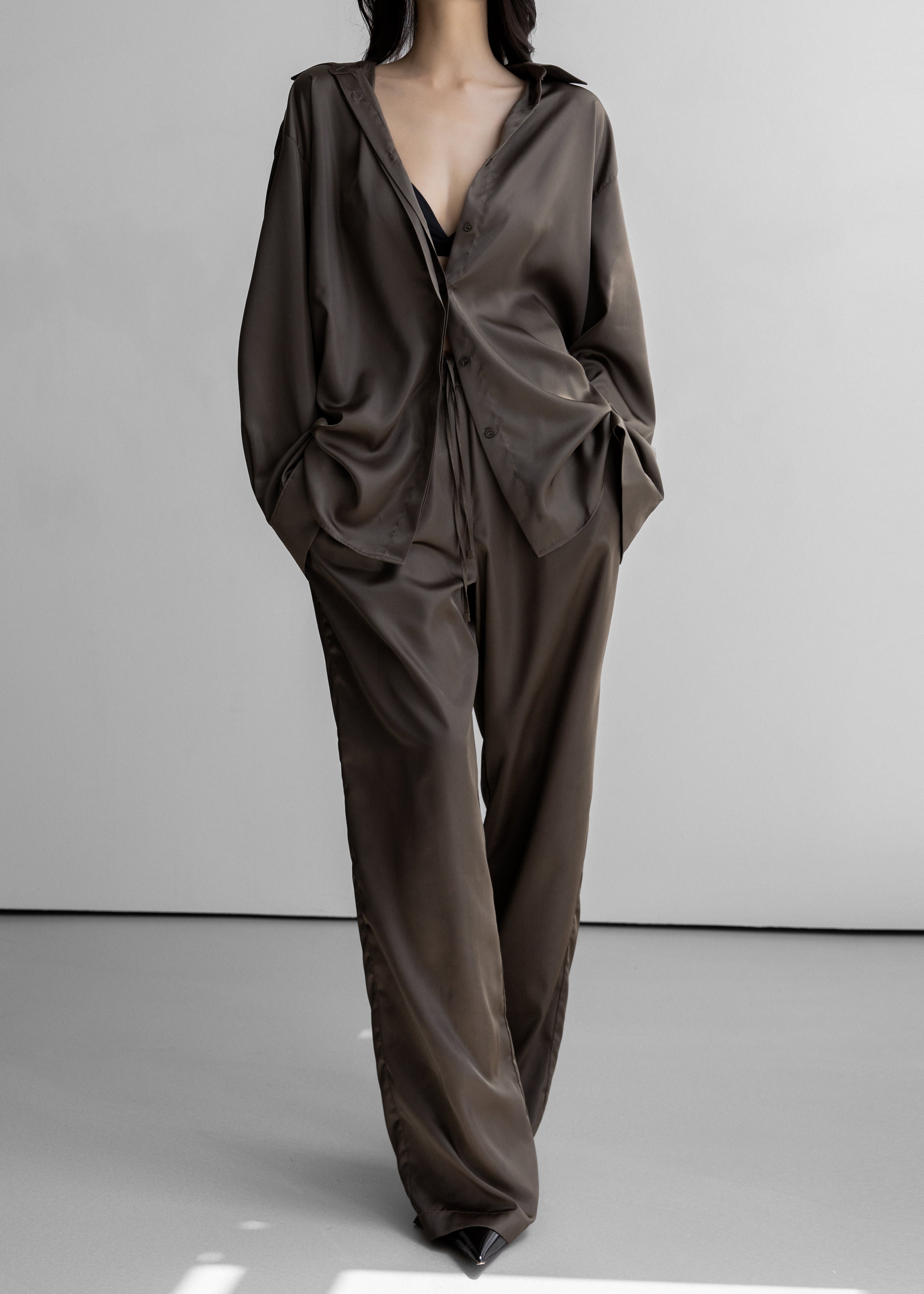 Oskel Satin Shirt - Brown - 2