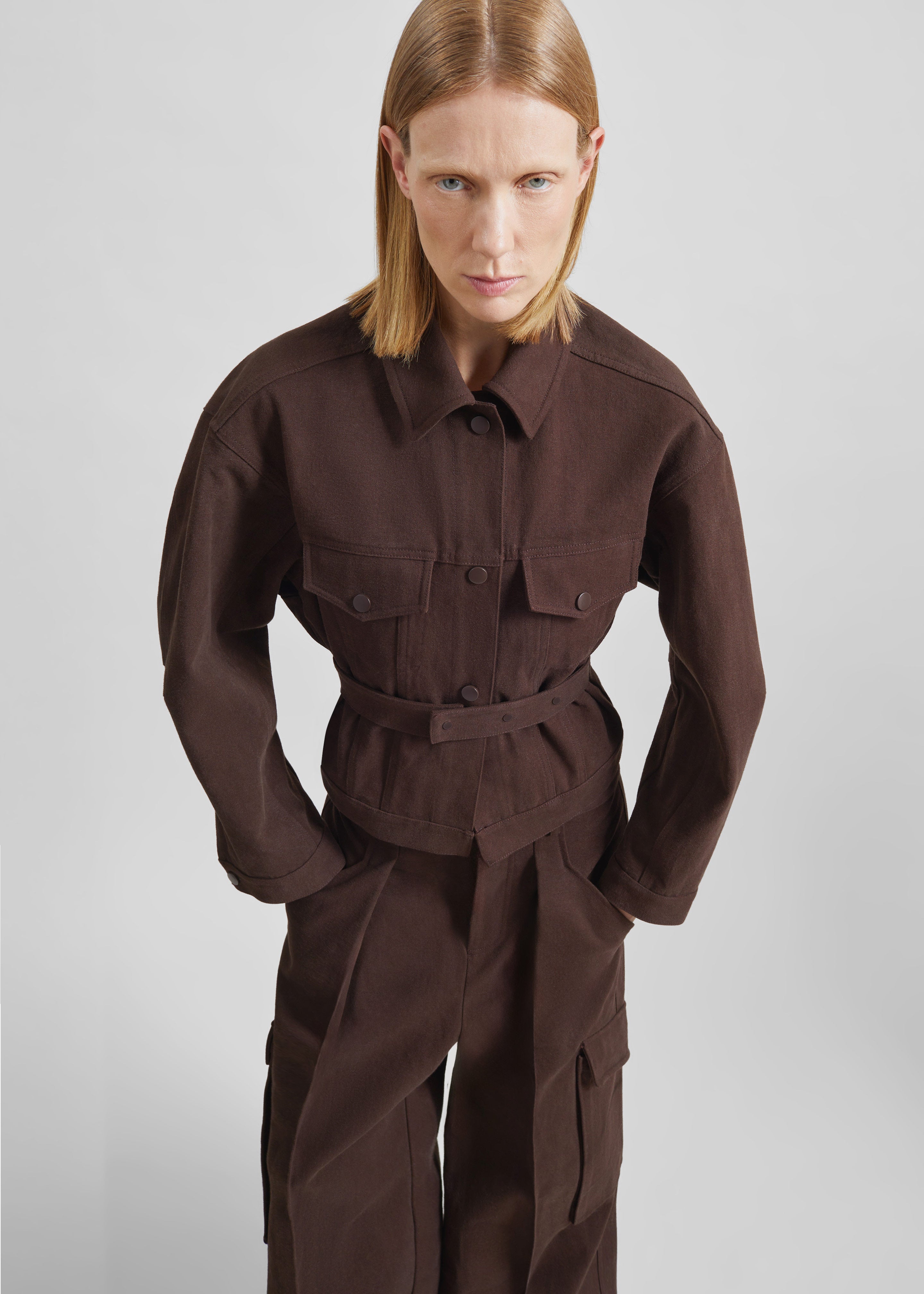 Oslo Cotton Cinched Jacket - Brown - 1