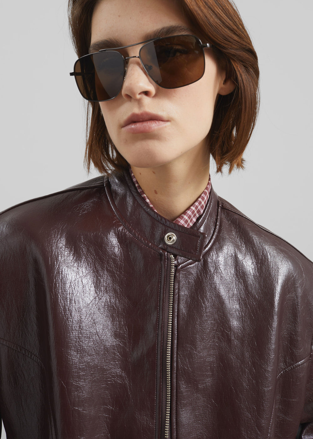 Ostend Faux Leather Biker Jacket - Burgundy - 1