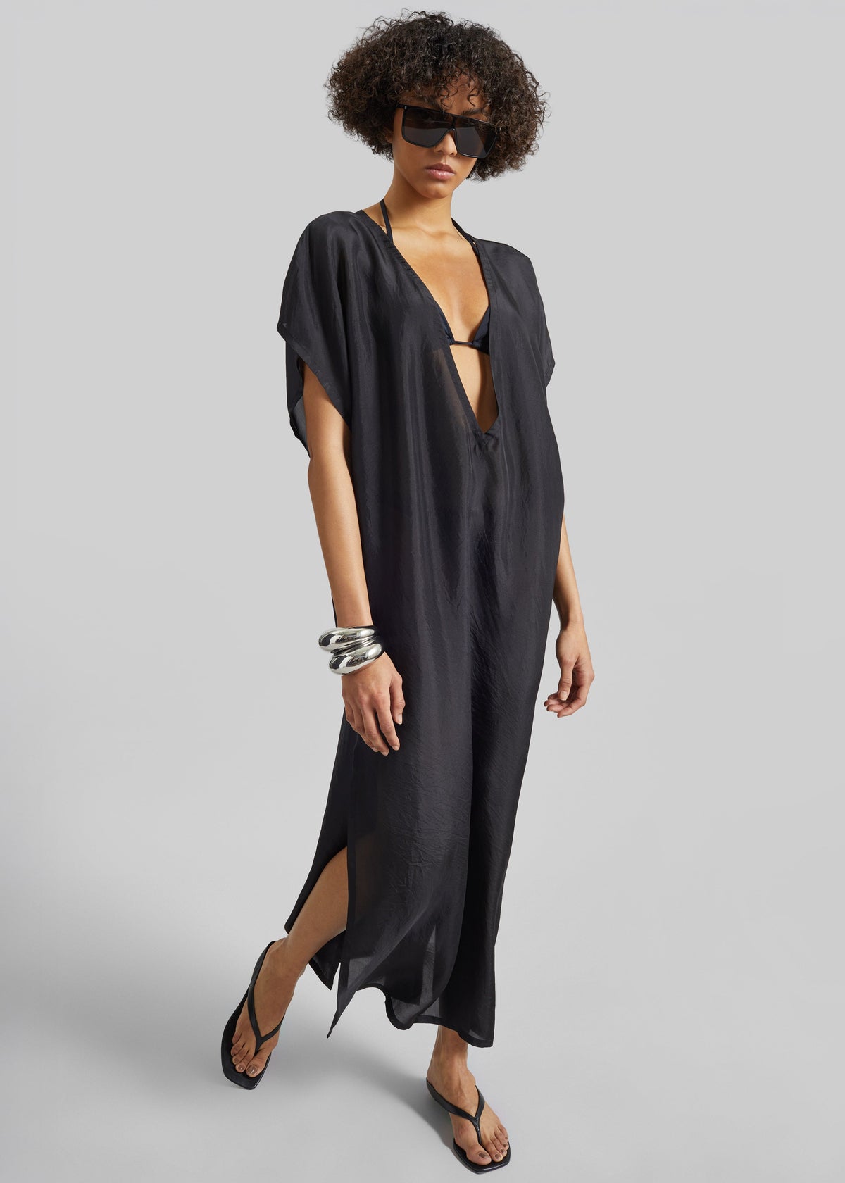 Ostuni Sheer Fluid Kaftan Dress - Black - 5