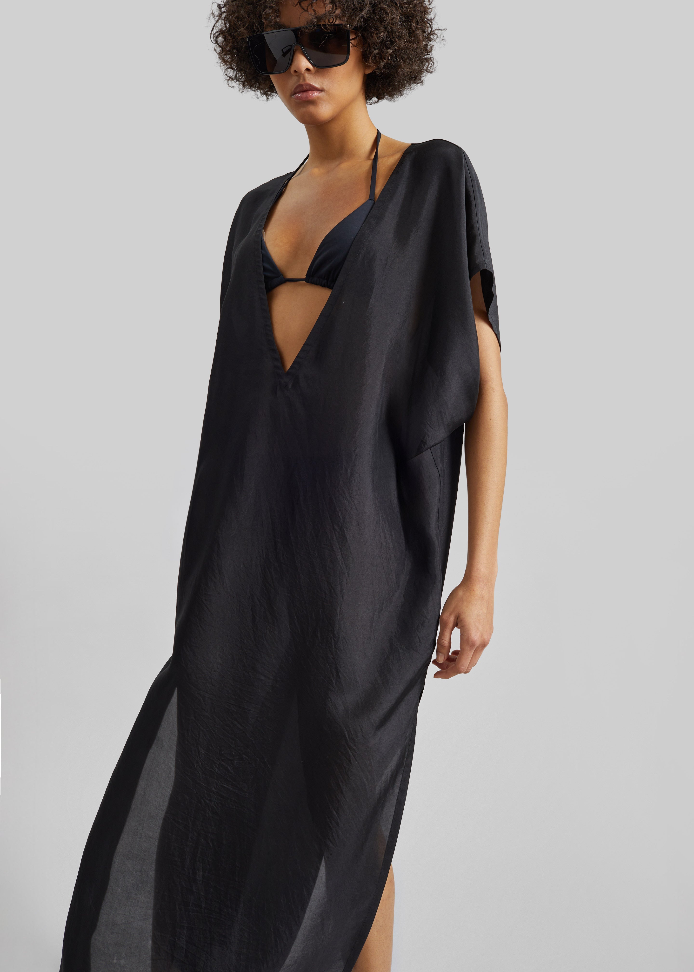 Ostuni Sheer Fluid Kaftan Dress - Black - 1