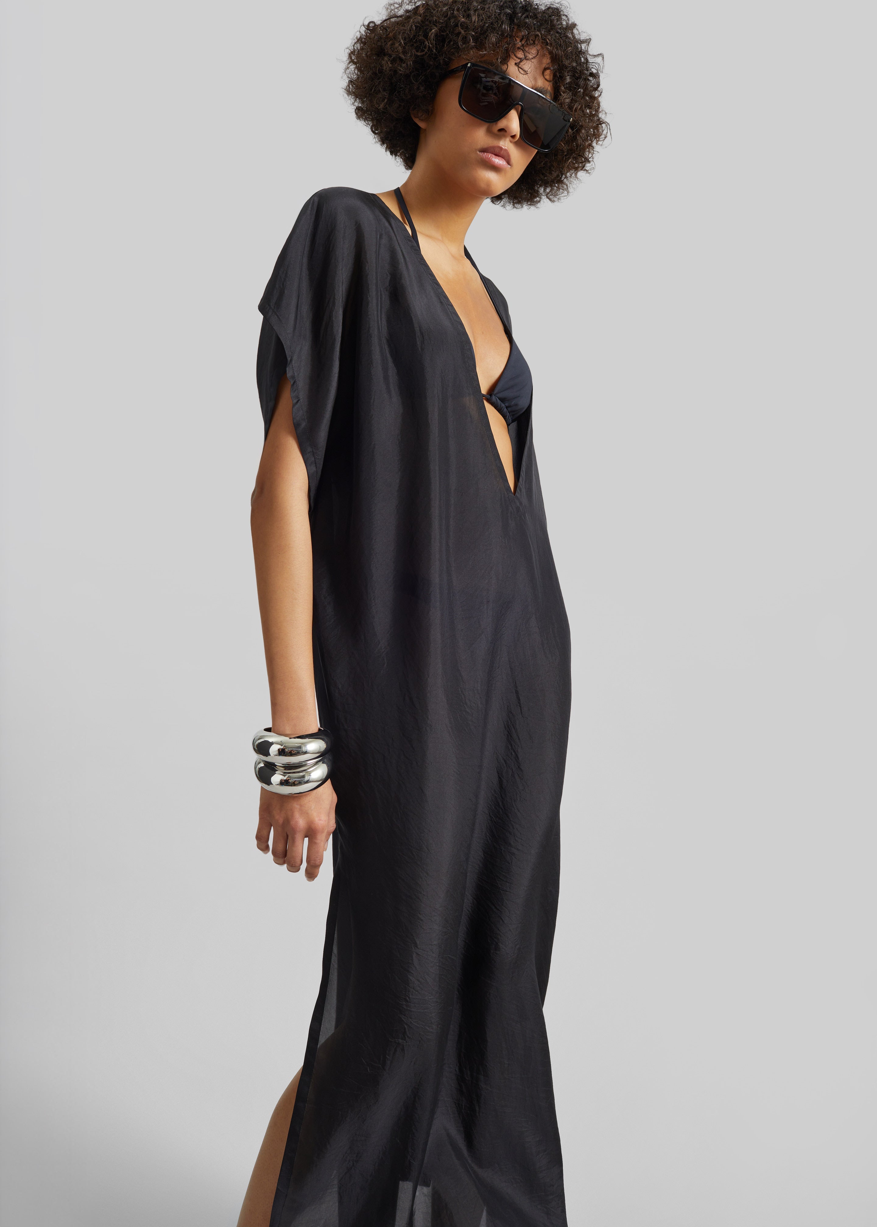 Ostuni Sheer Fluid Kaftan Dress - Black - 4
