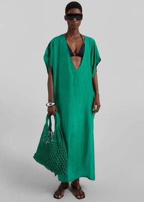 Robe caftan Ostuni en soie transparente - Émeraude
