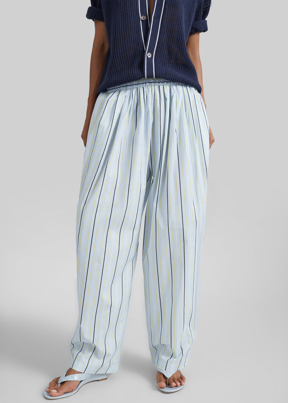 Otranto Cotton Barrel Leg Pants - Blue Multi Stripe - 1