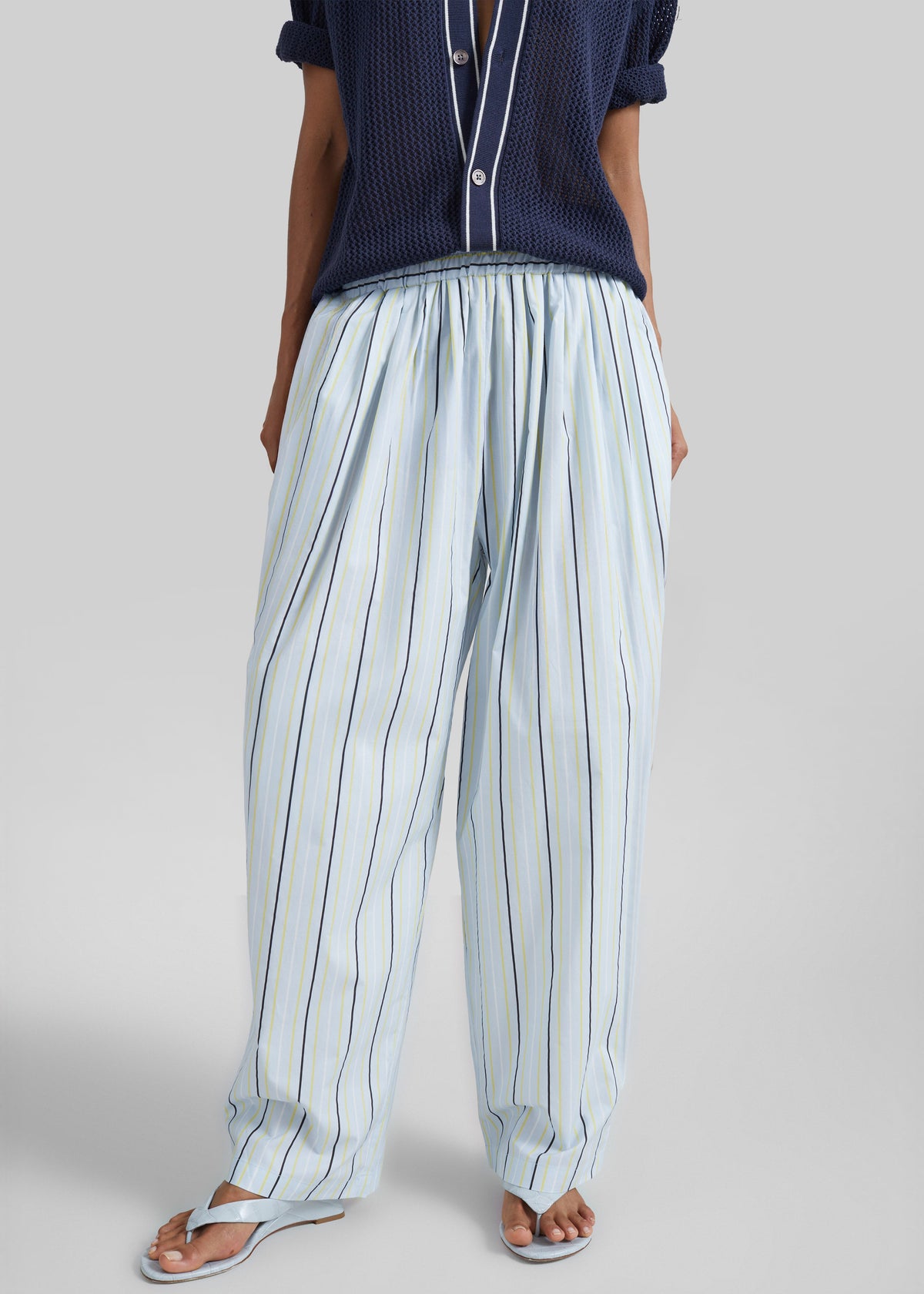 Otranto Cotton Barrel Leg Pants - Blue Multi Stripe - 2