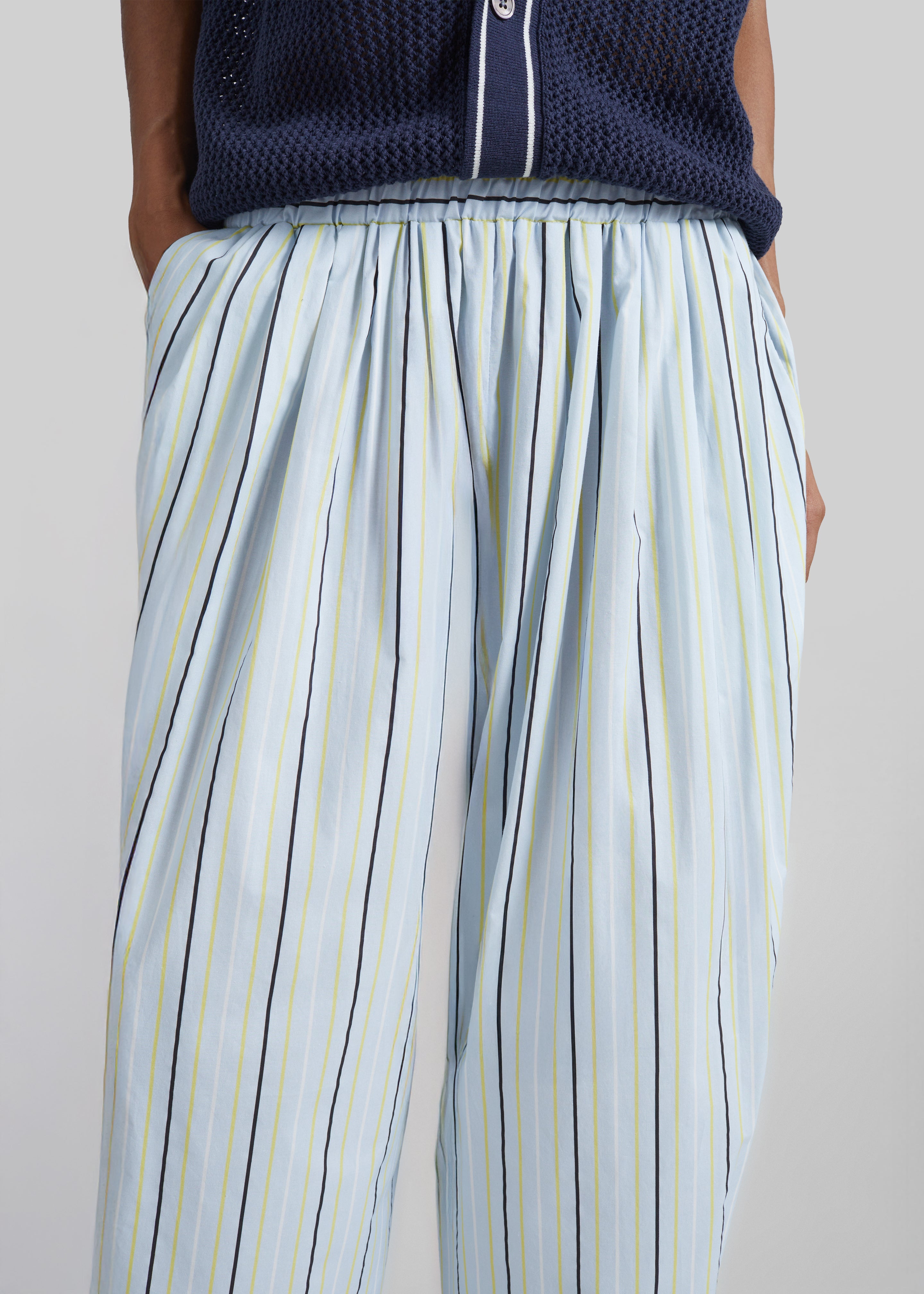 Otranto Cotton Barrel Leg Pants - Blue Multi Stripe - 3