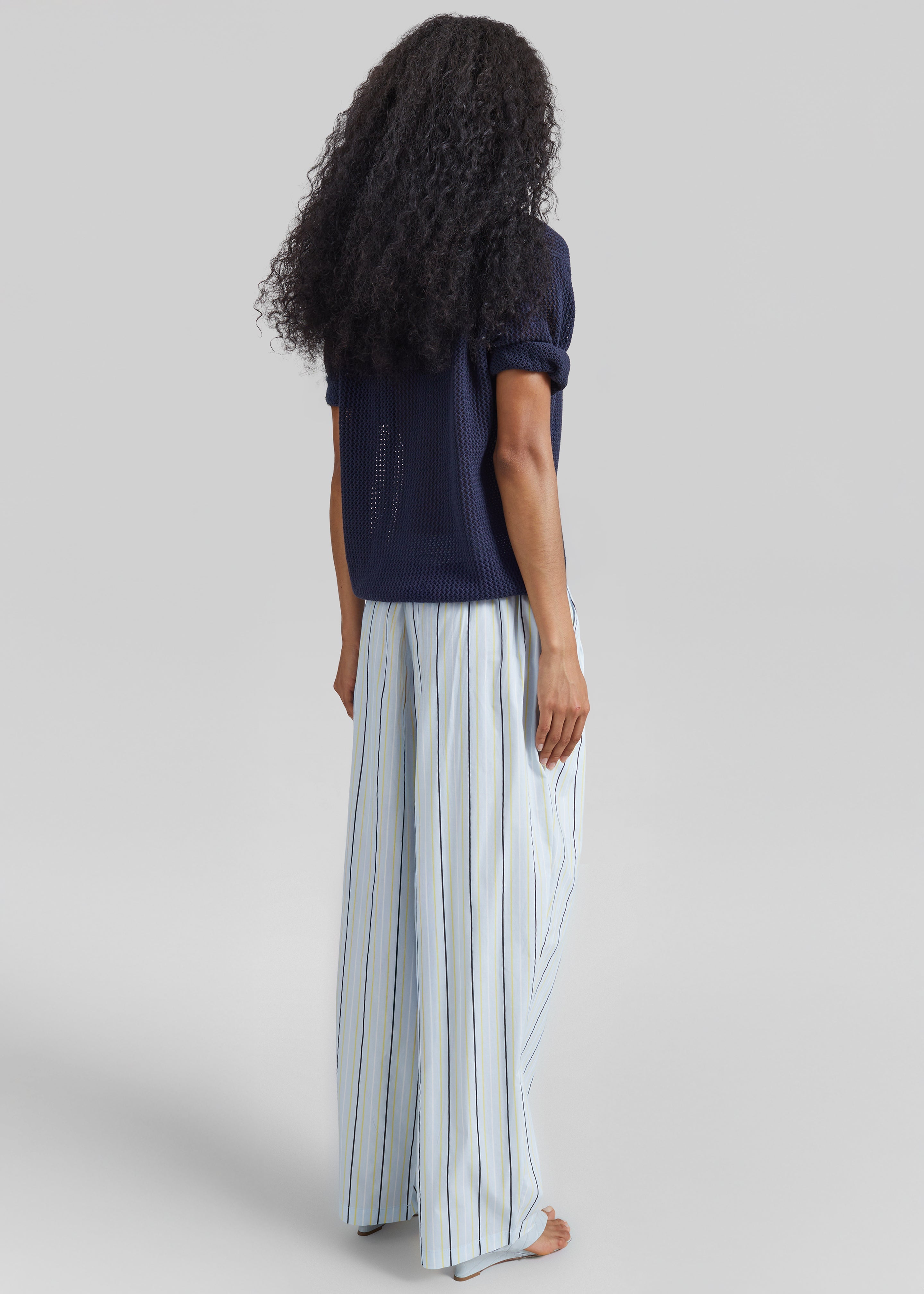 Otranto Cotton Barrel Leg Pants - Blue Multi Stripe - 6