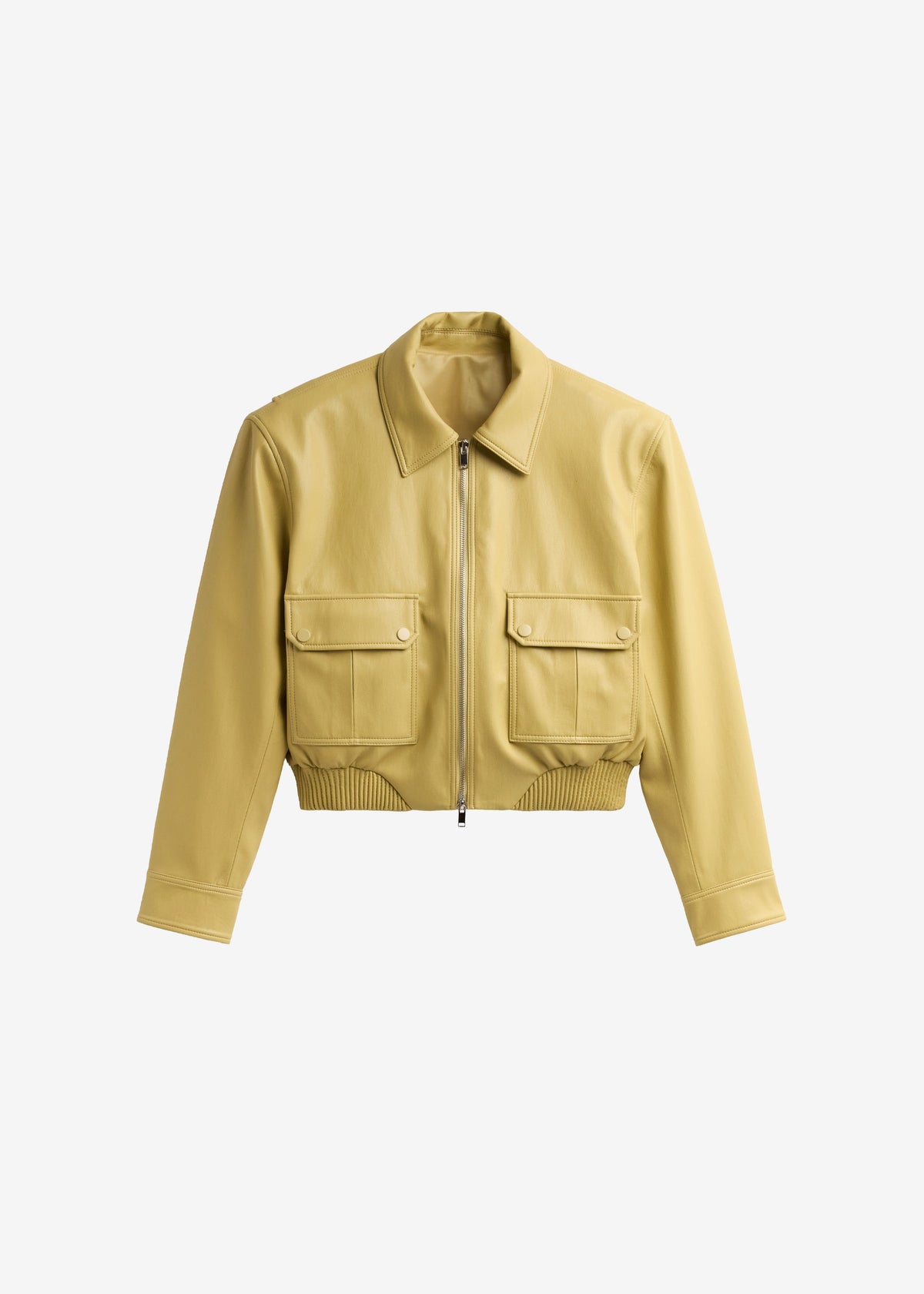 Denain Faux Leather Cropped Bomber Jacket - Yellow - 7