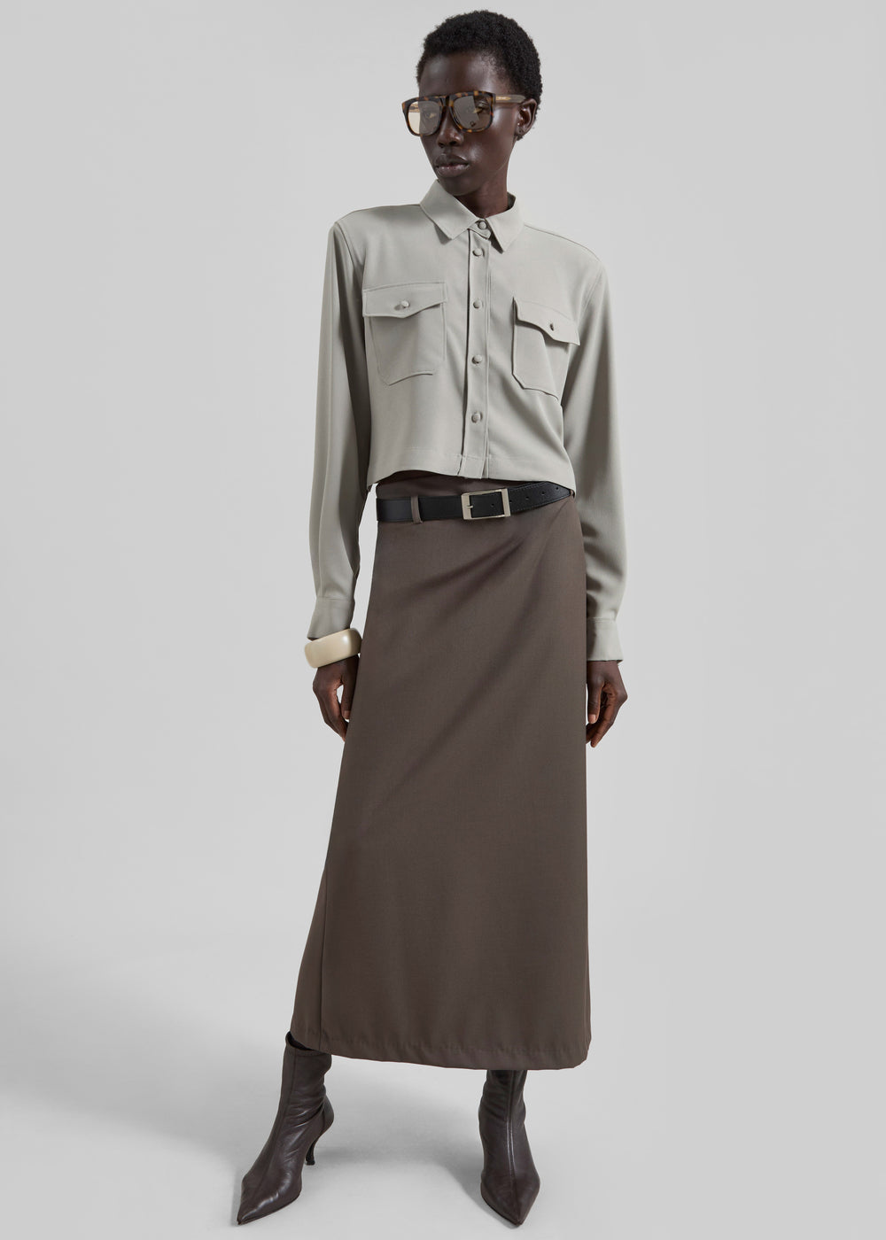 Visen Padded Boxy Shirt - Taupe - 1