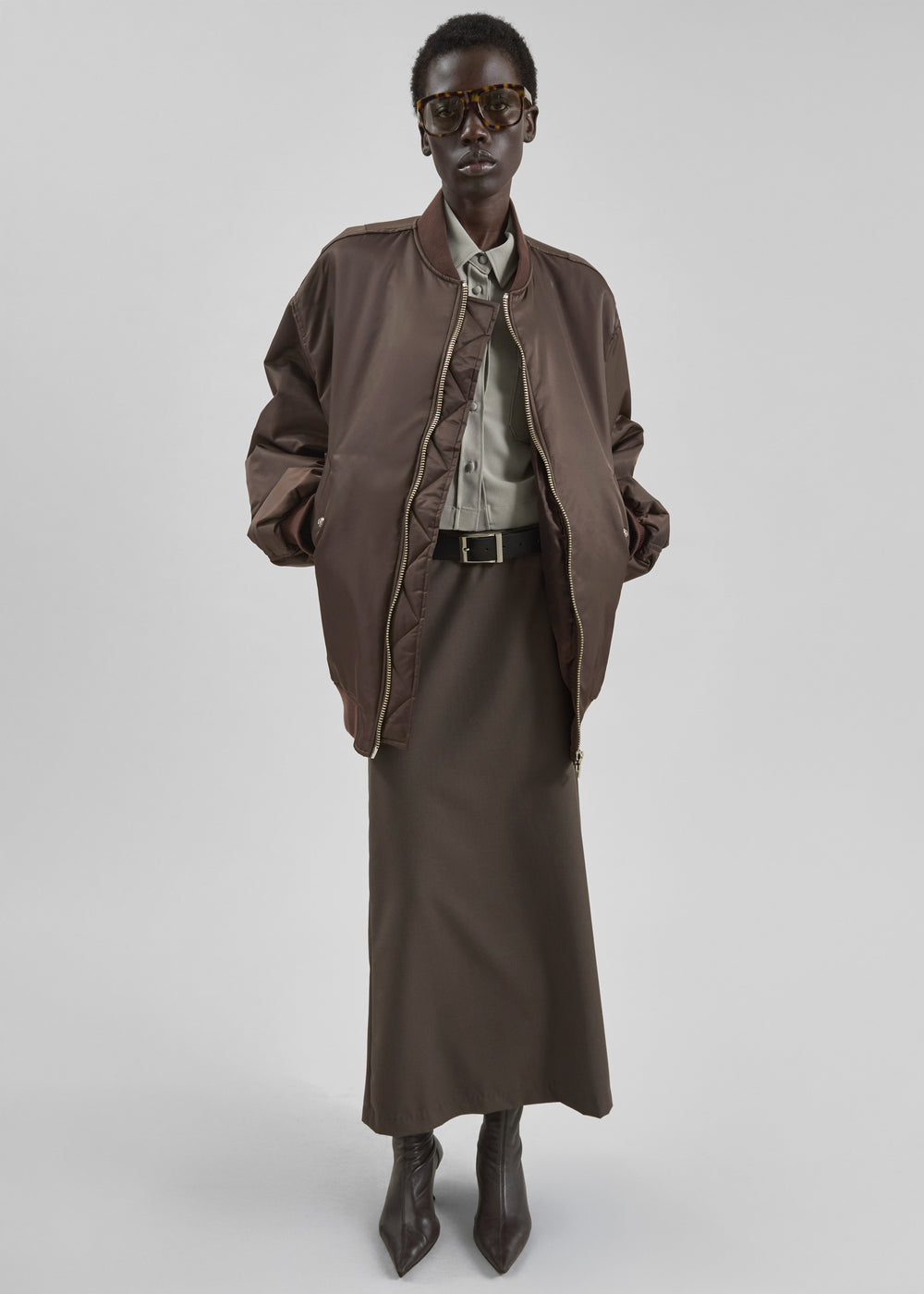 Palmela Belted Pencil Skirt - Dark Taupe