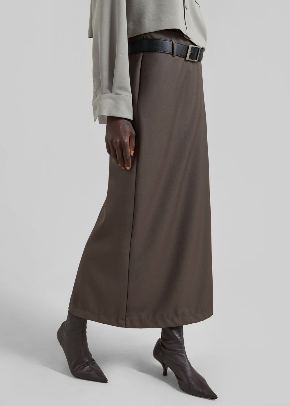 Palmela Belted Pencil Skirt - Dark Taupe - 1