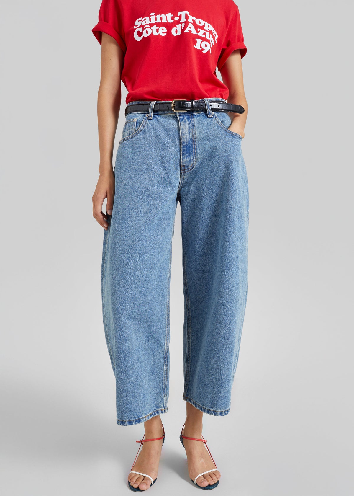Palmi Cropped Barrel Leg Jeans - Medium Wash - 2