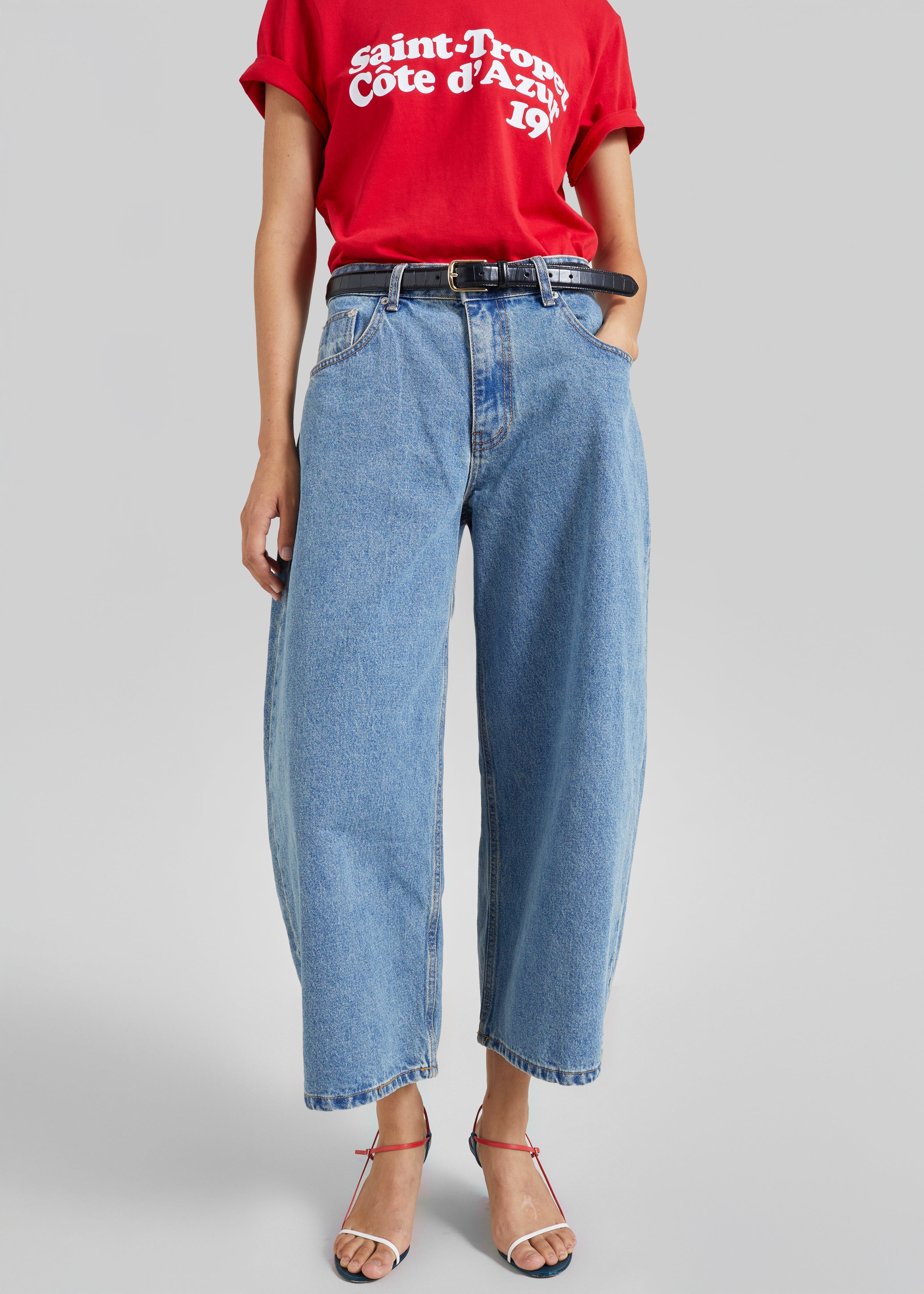 Palmi Cropped Barrel Leg Jeans - Medium Wash - 2