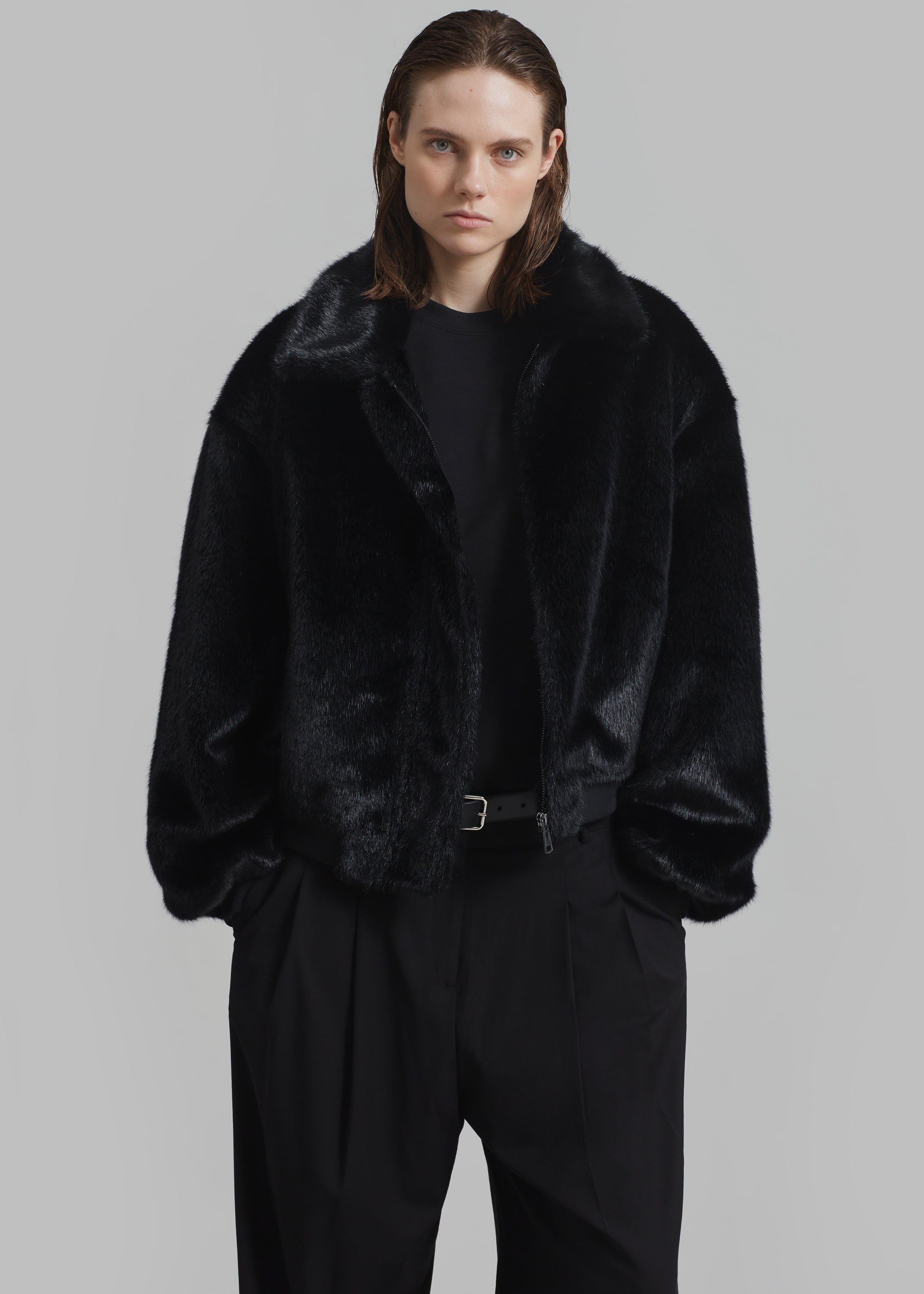 Pam Faux Fur Bomber - Black - 1