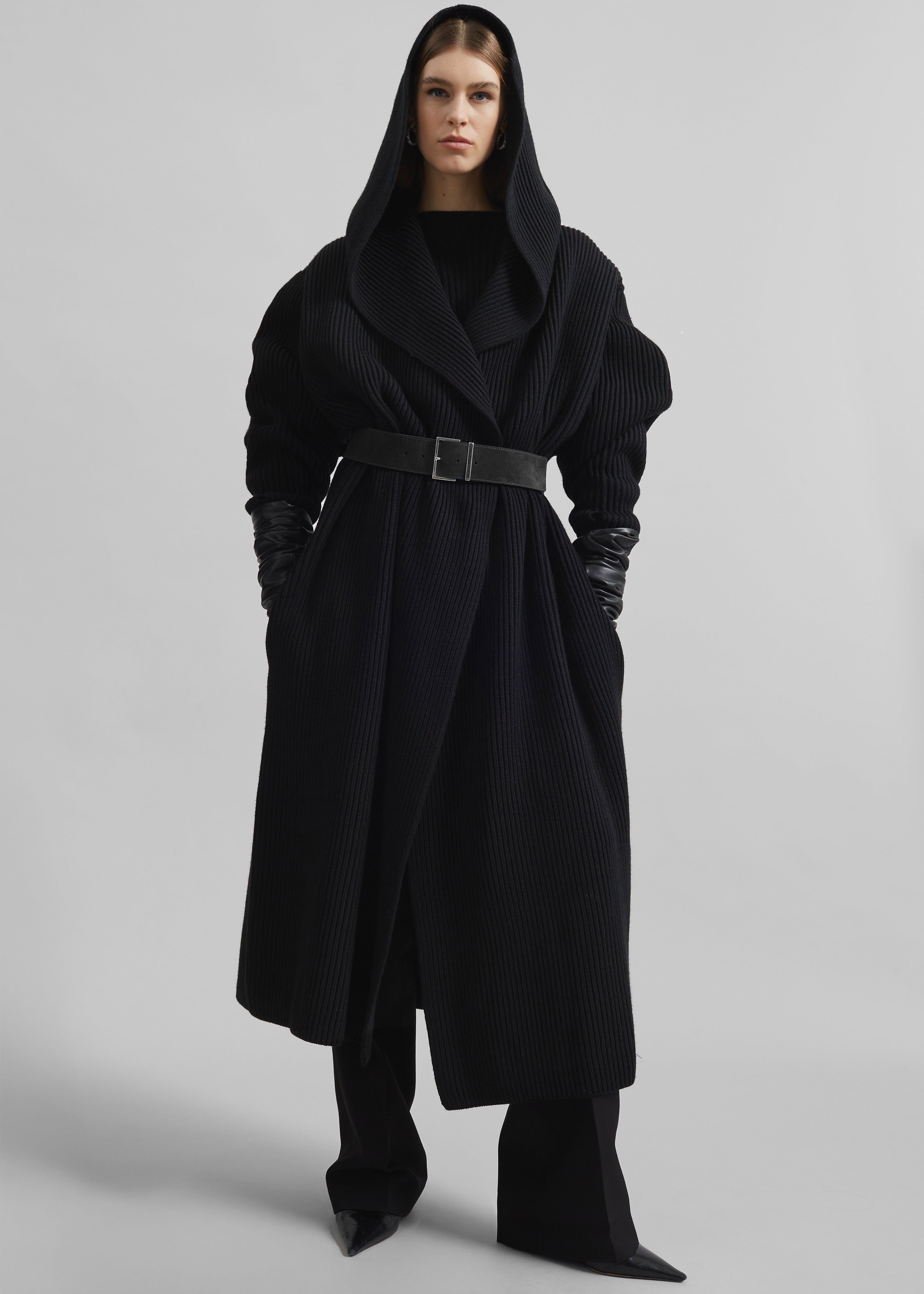 Parma Hooded Oversized Long Cardigan - Black - 5