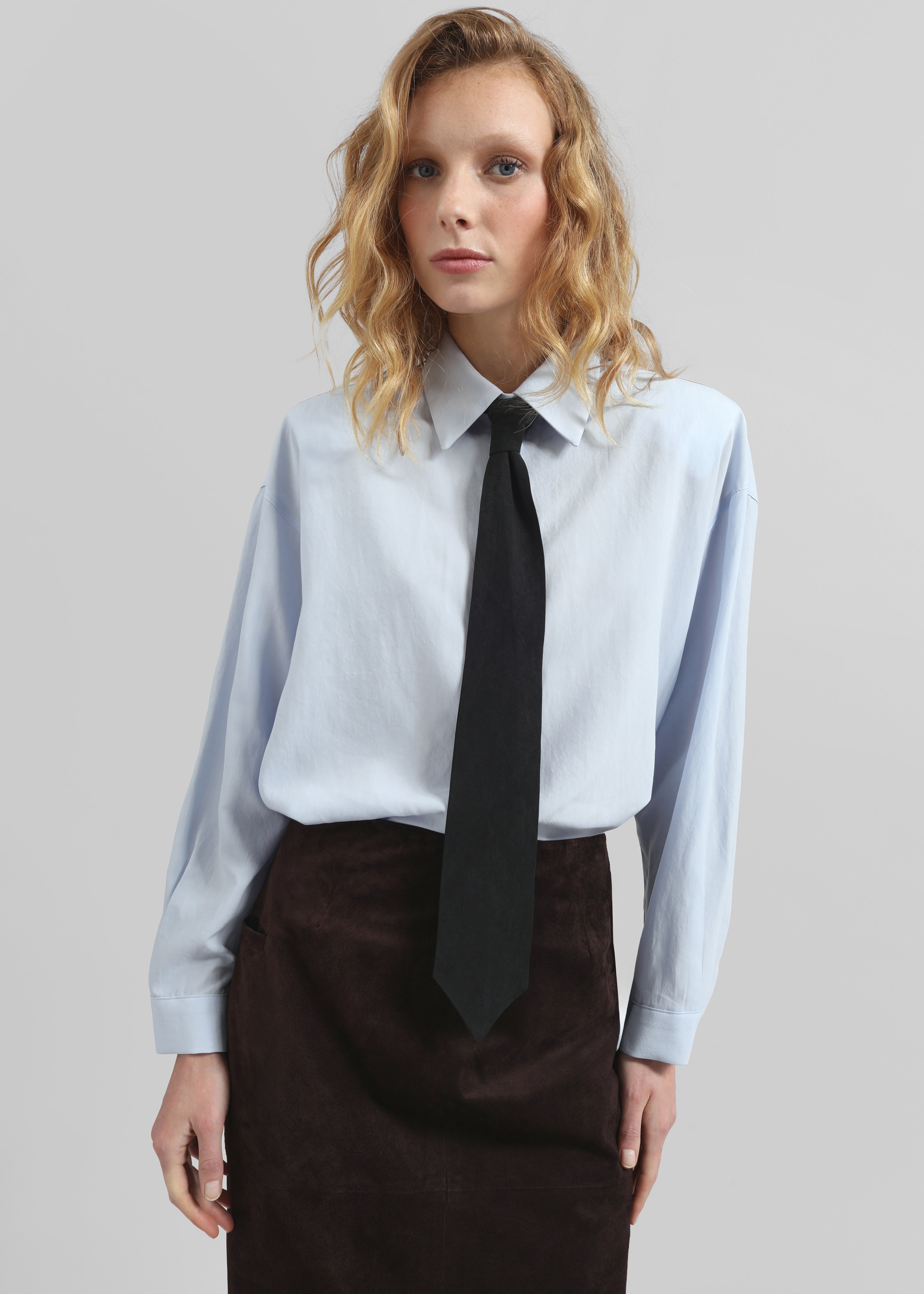 Patti Neck Tie Shirt - Sky Blue - 8