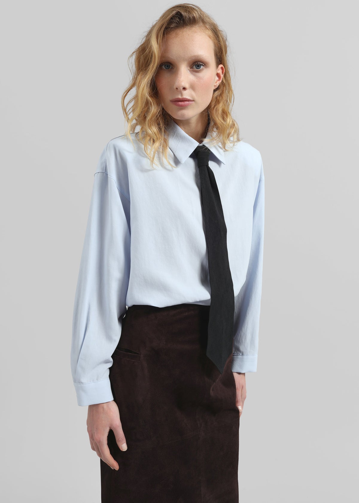 Patti Neck Tie Shirt - Sky Blue - 6