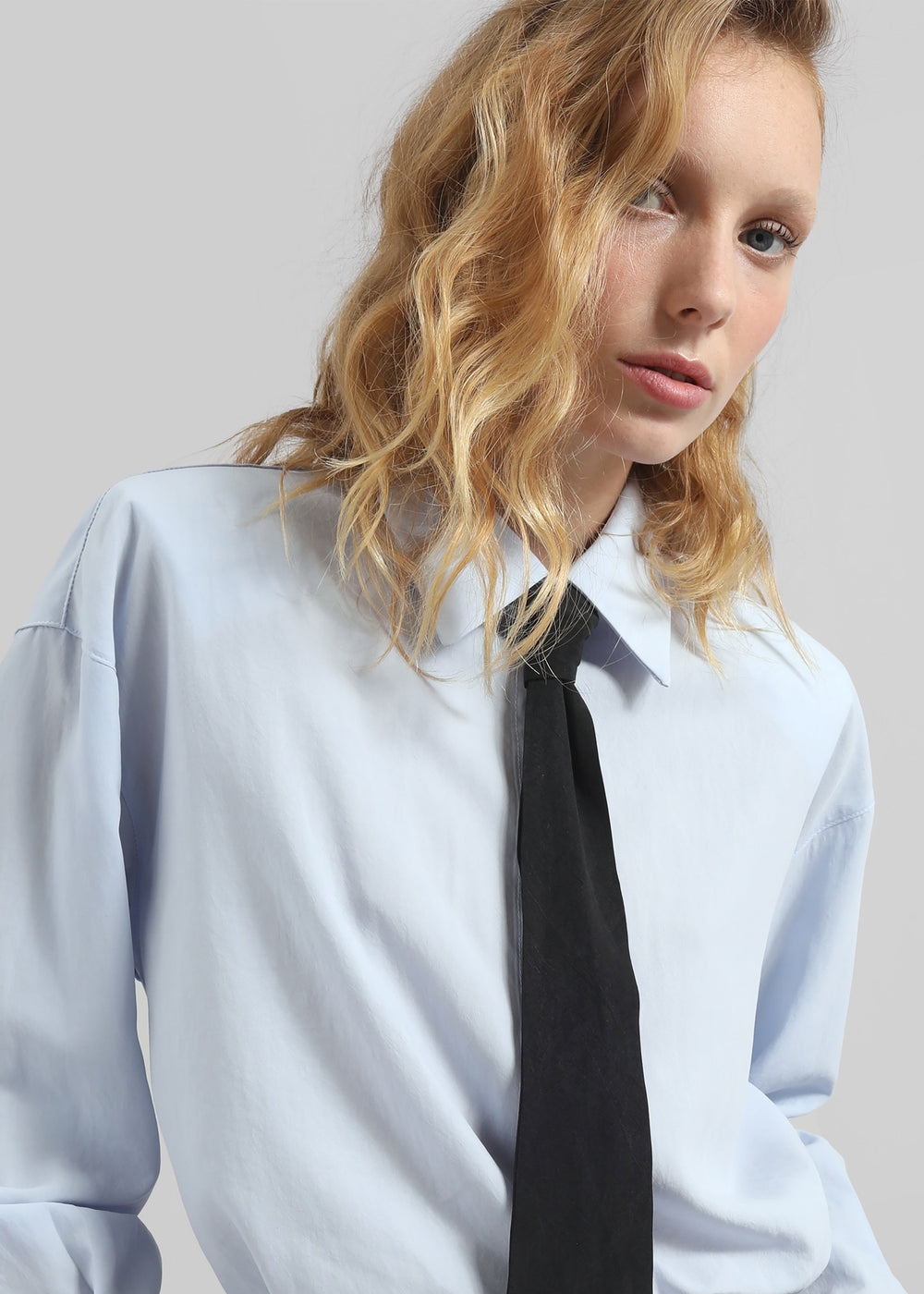 Patti Neck Tie Shirt - Sky Blue - 1