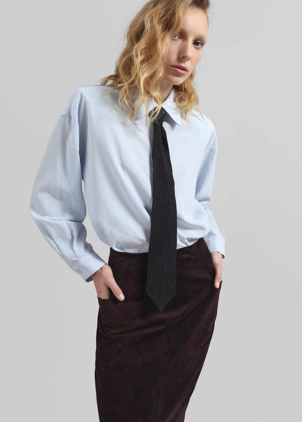 Patti Neck Tie Shirt - Sky Blue - 1