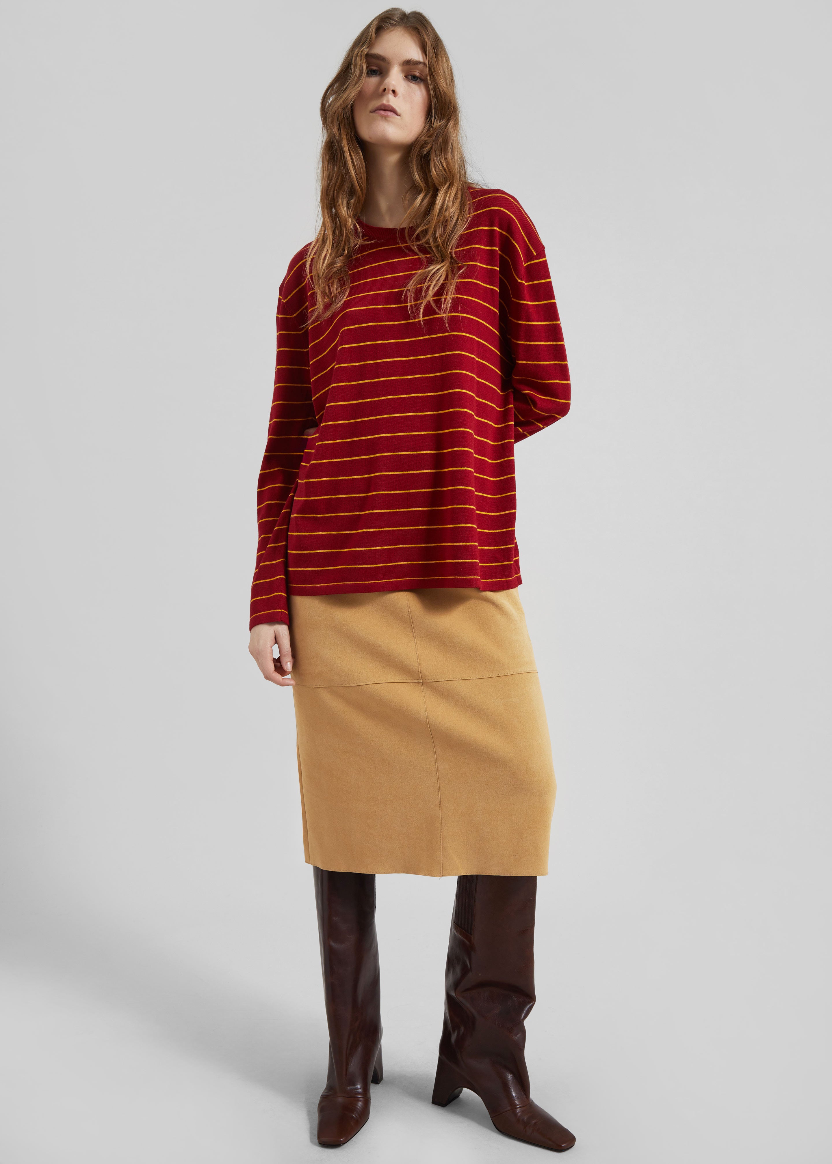 Pavia Faux Suede Pencil Skirt - Camel - 5