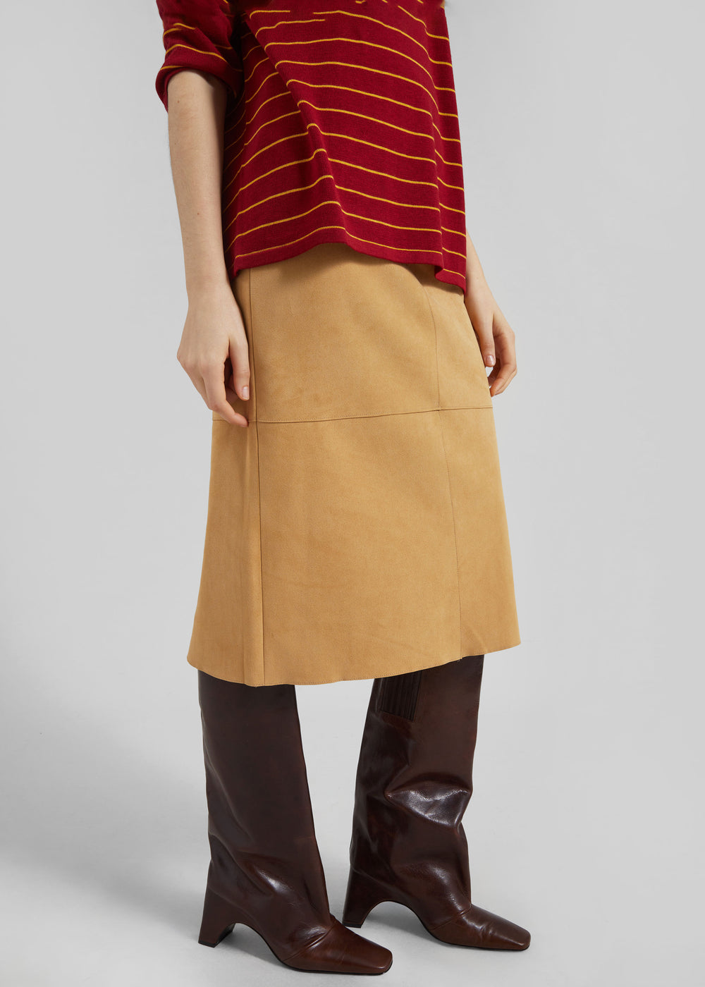 Pavia Faux Suede Pencil Skirt - Camel - 1