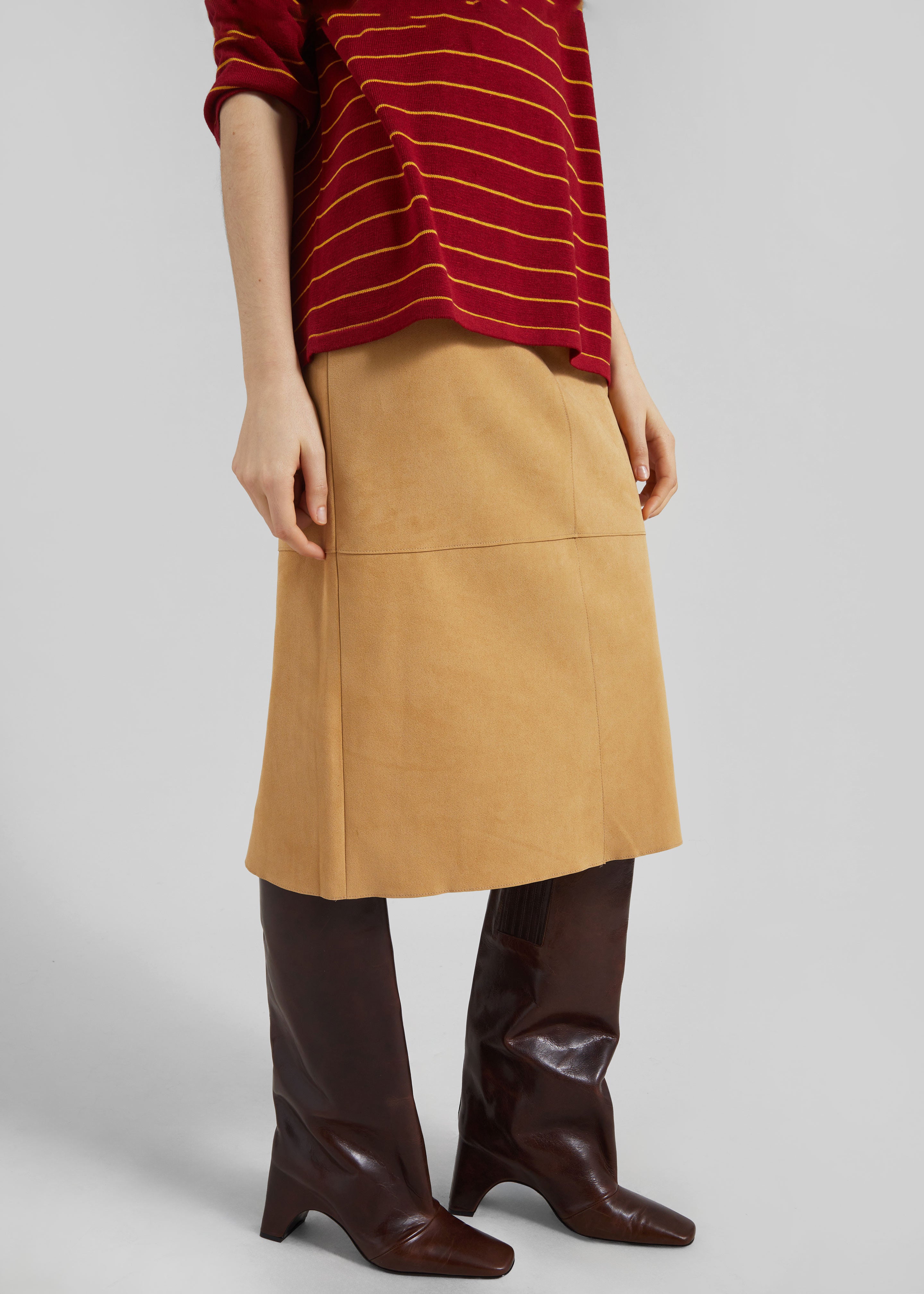 Pavia Faux Suede Pencil Skirt - Camel - 6