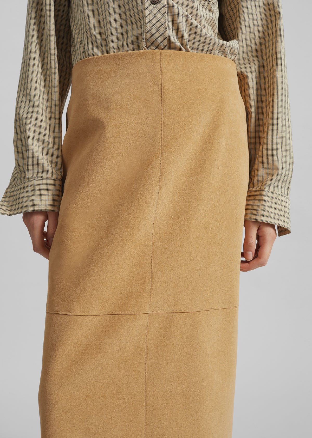 Pavia Faux Suede Pencil Skirt - Camel - 5