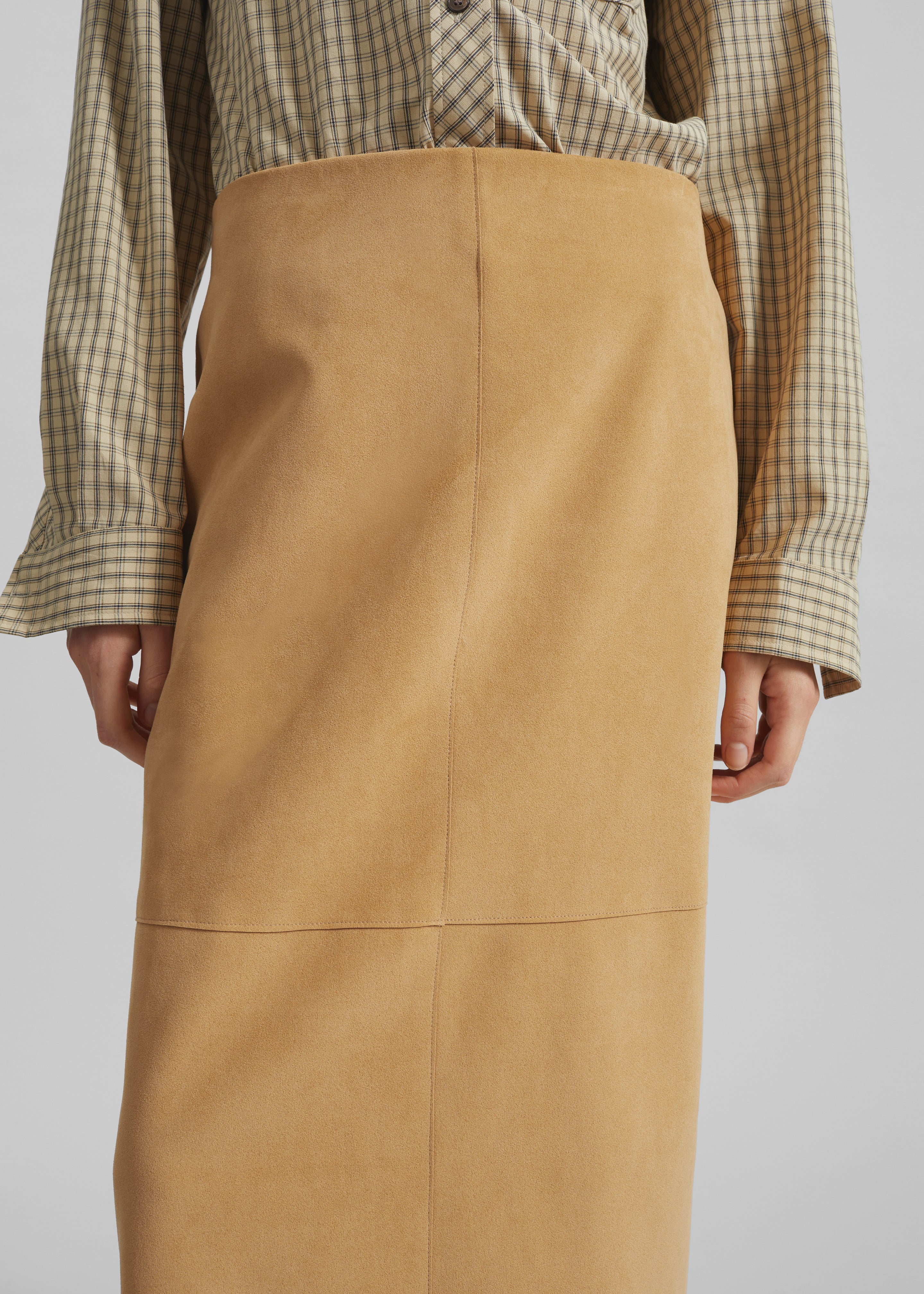 Pavia Faux Suede Pencil Skirt - Camel - 5