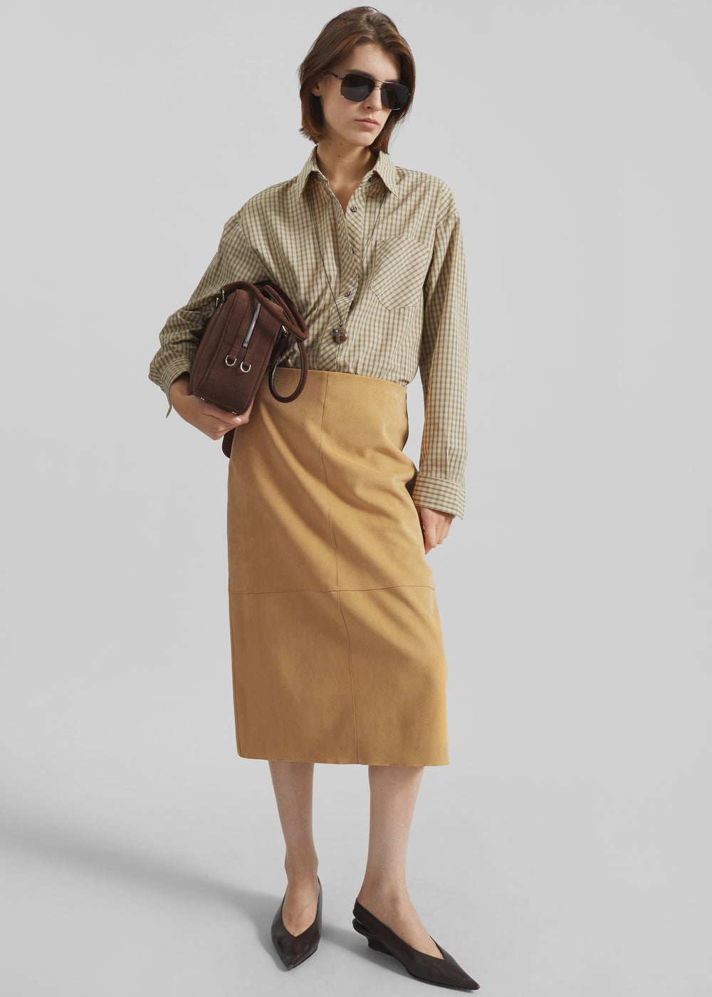 Pavia Faux Suede Pencil Skirt - Camel