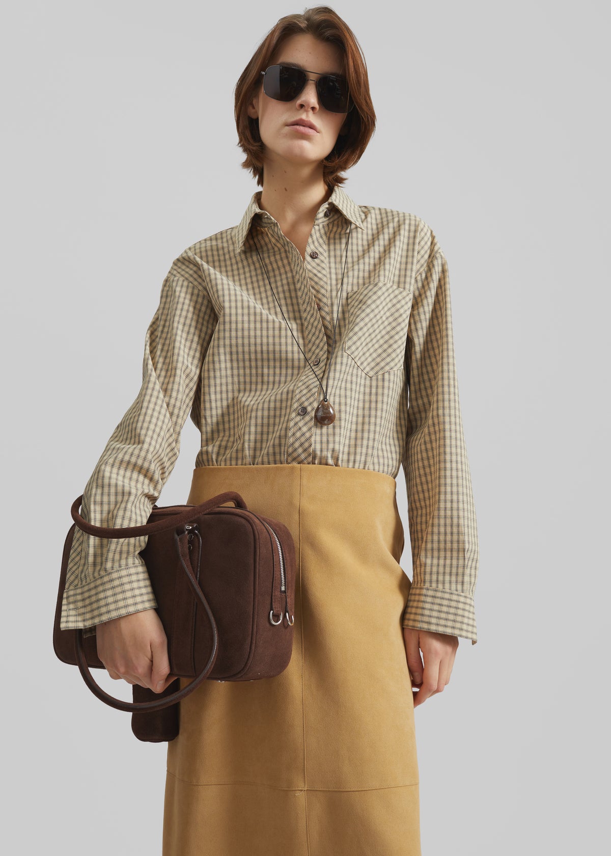 Pavia Faux Suede Pencil Skirt - Camel - 4