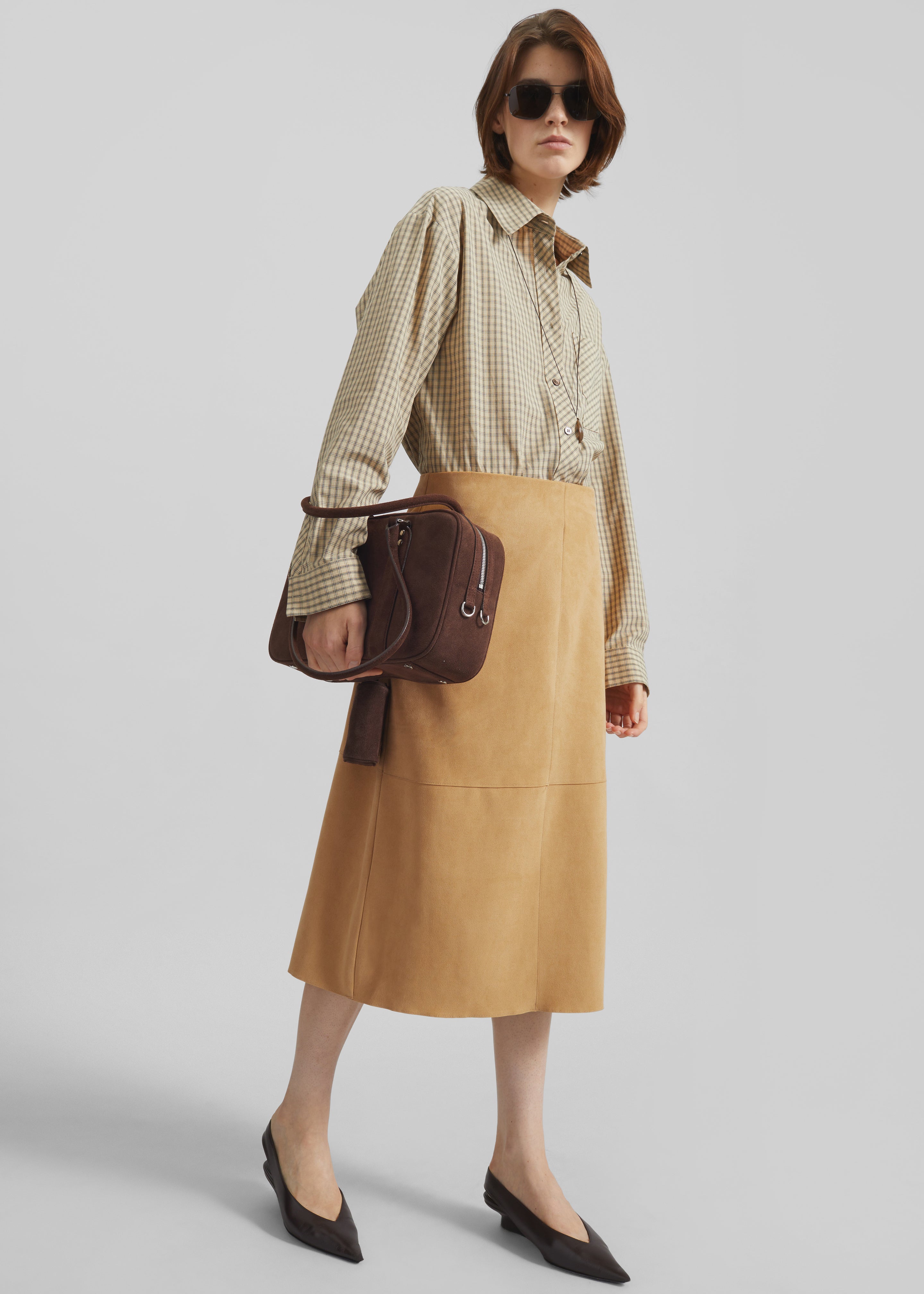 Pavia Faux Suede Pencil Skirt - Camel - 6