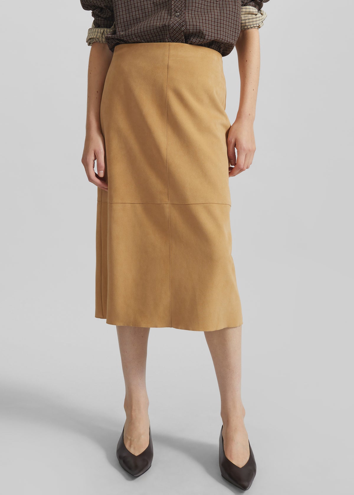 Pavia Faux Suede Pencil Skirt - Camel - 2