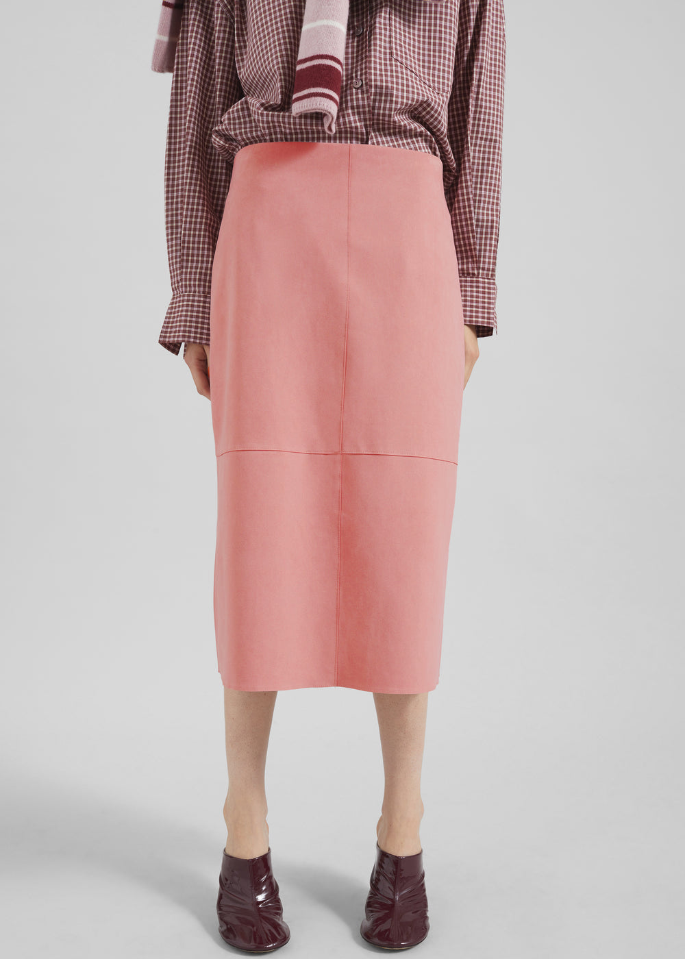 Pavia Faux Suede Pencil Skirt - Pink - 1