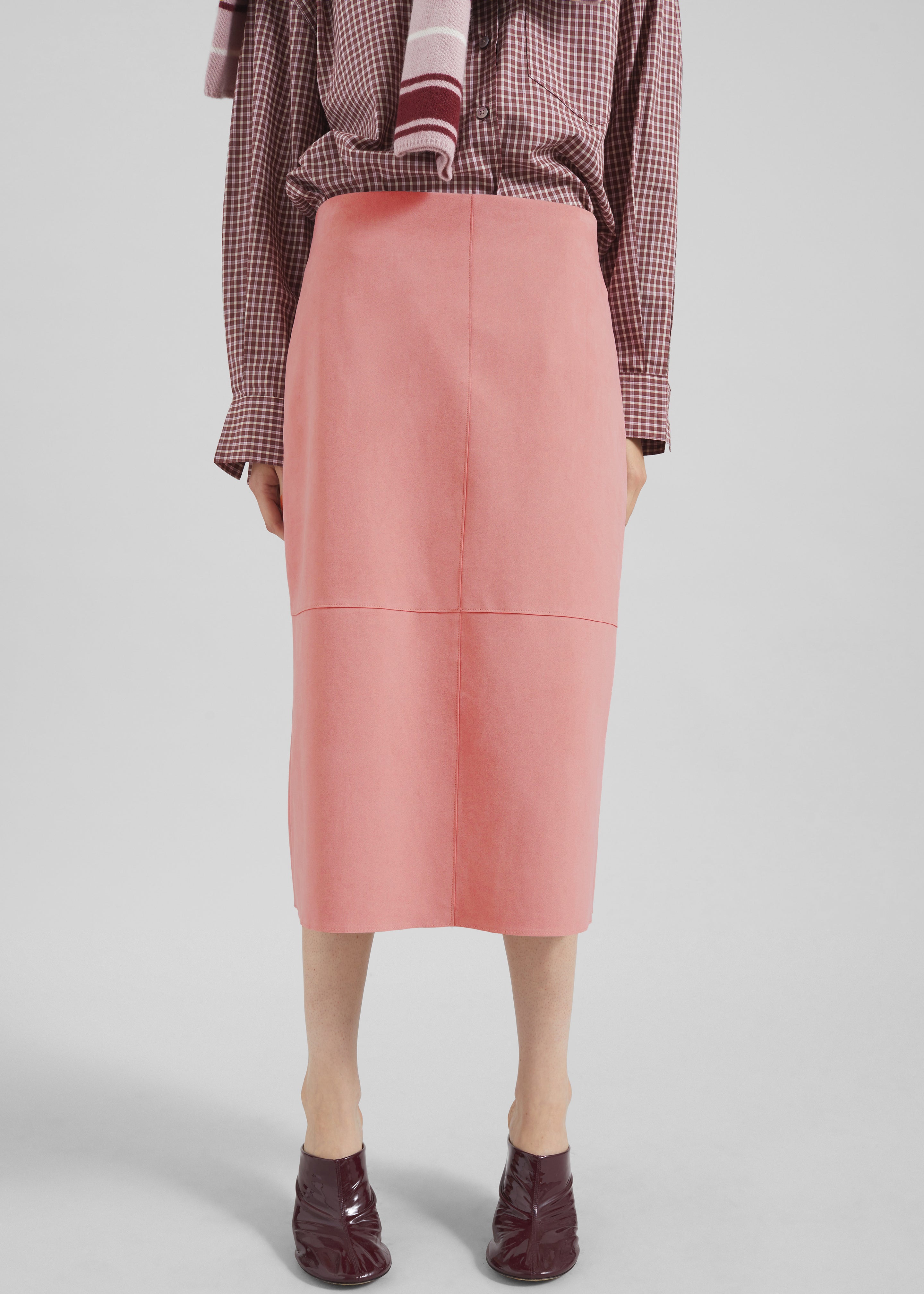 Pavia Faux Suede Pencil Skirt - Pink - 2