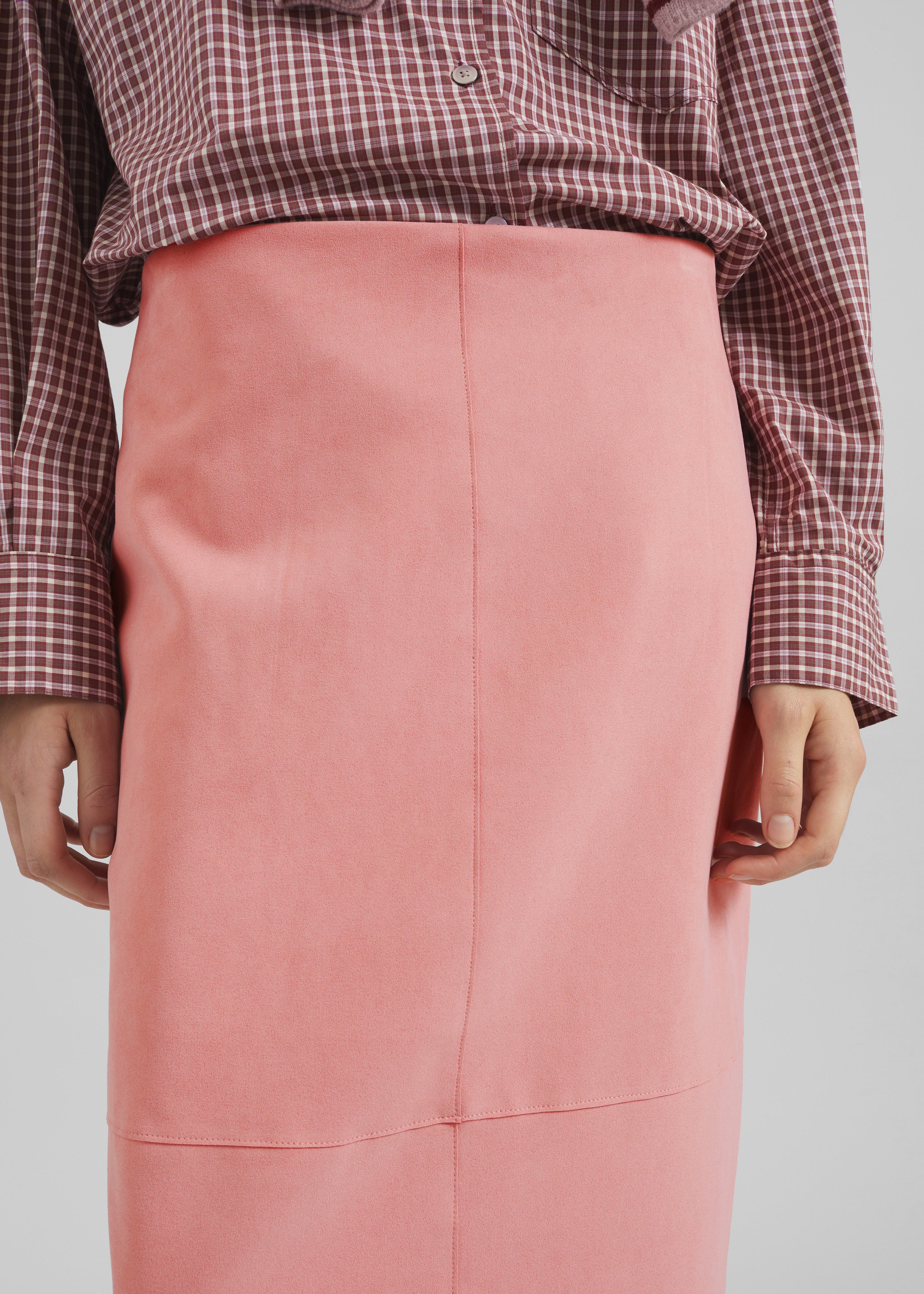 Pavia Faux Suede Pencil Skirt - Pink - 3