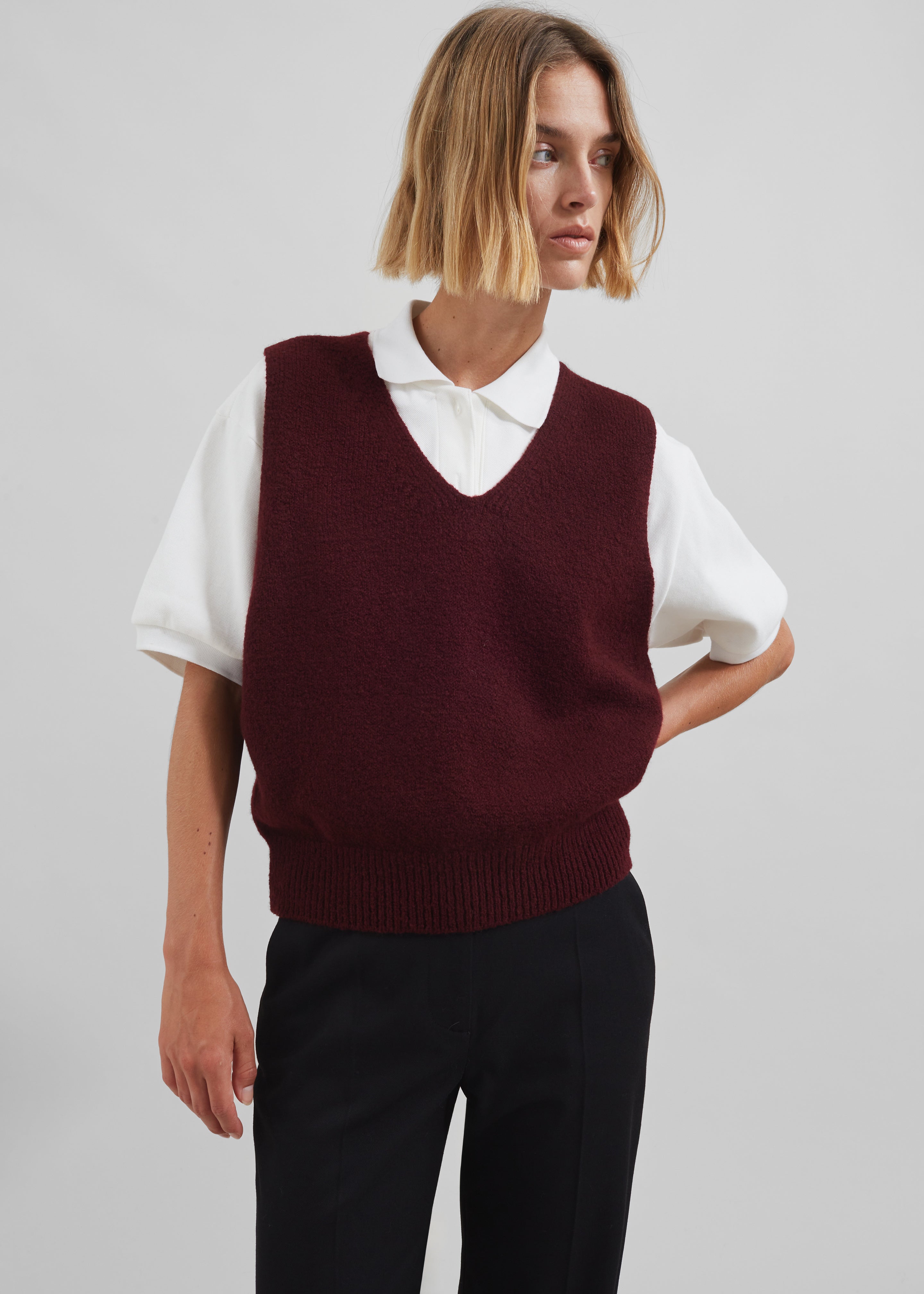 Pavia Knit Vest - Burgundy - 1