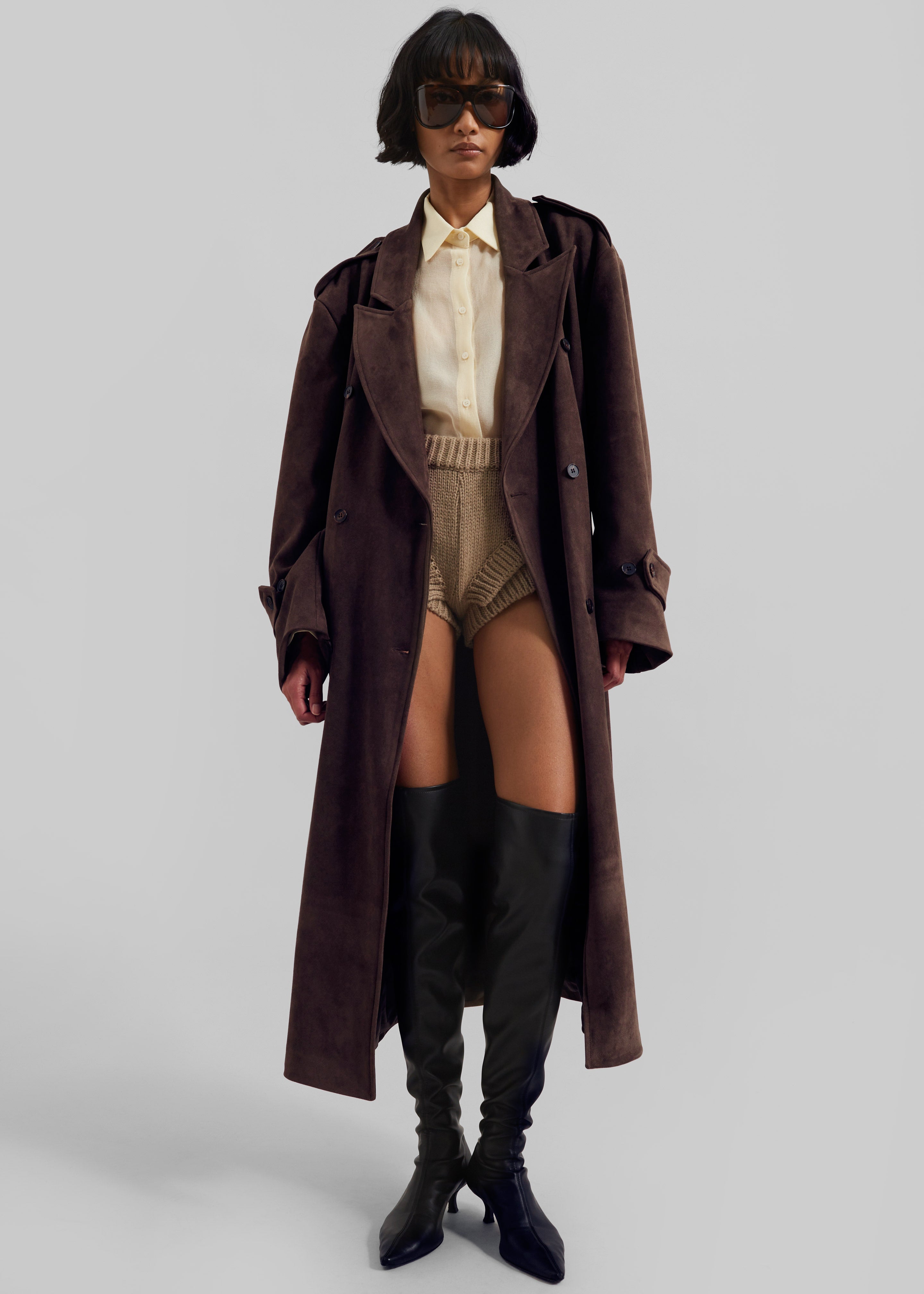 Pembroke Faux Suede Trench  - Brown - 7