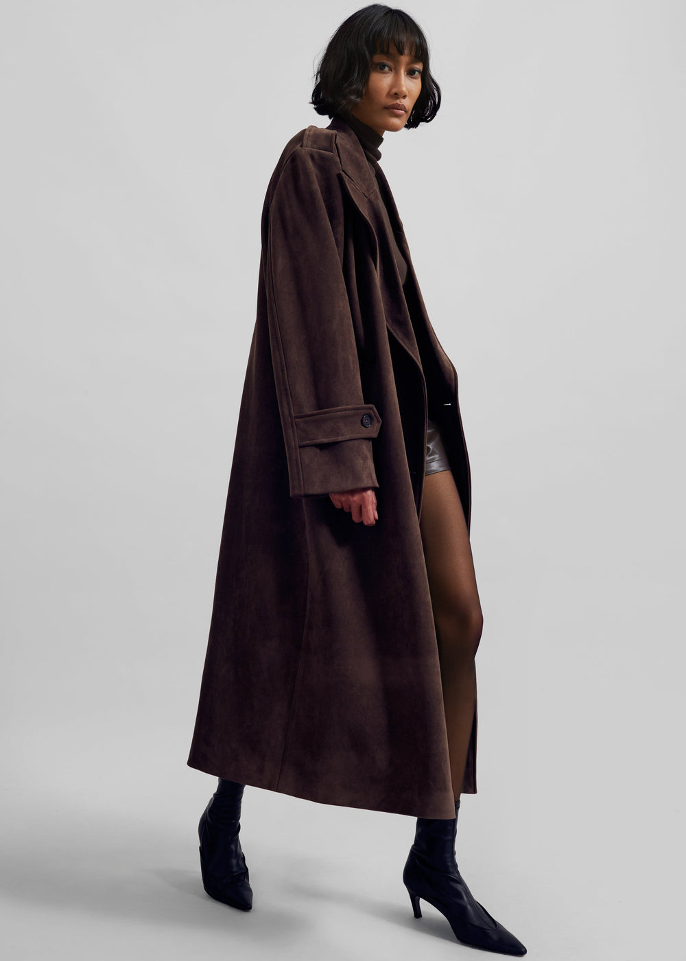 Pembroke Faux Suede Trench  - Brown