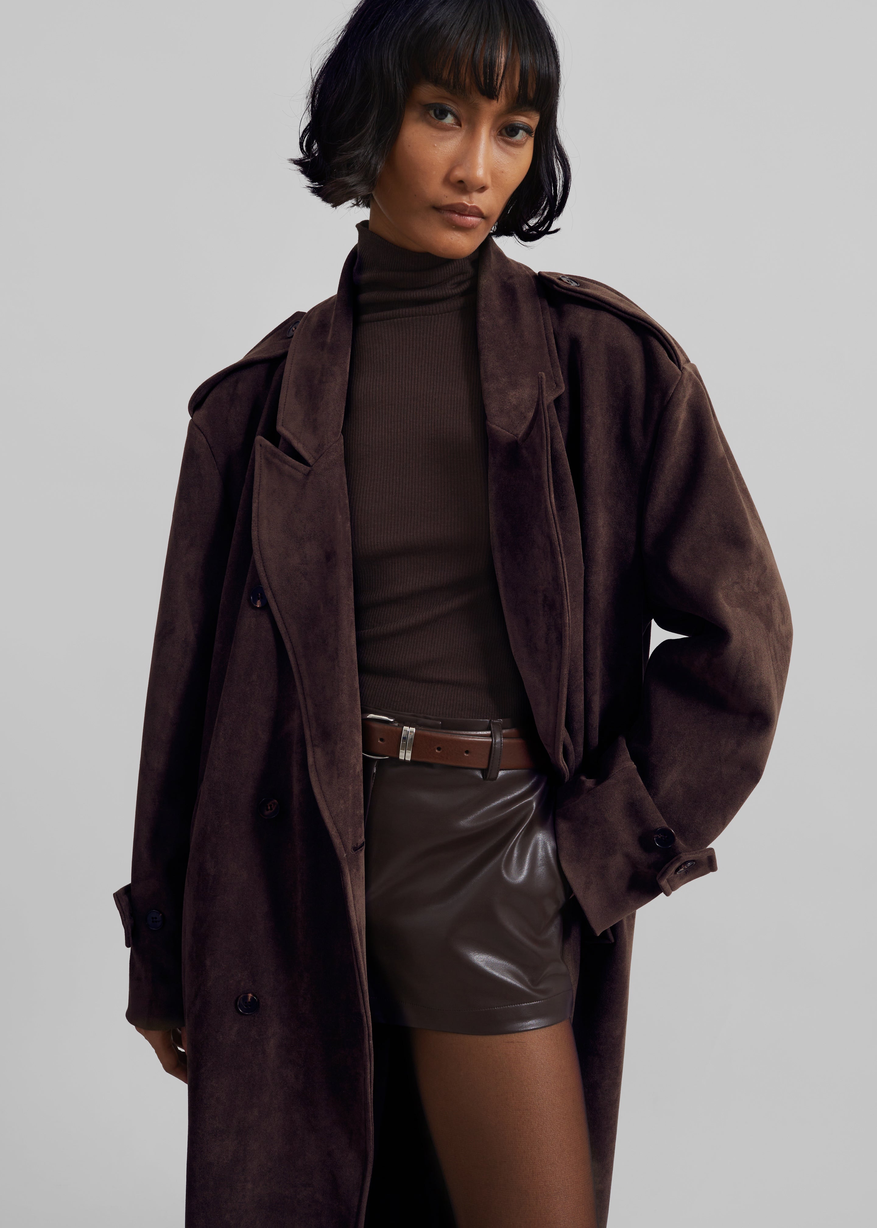 Pembroke Faux Suede Trench  - Brown - 4
