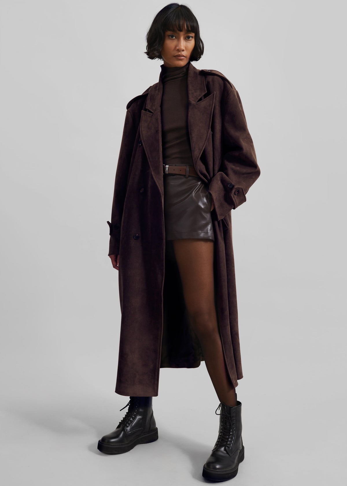 Pembroke Faux Suede Trench  - Brown - 5