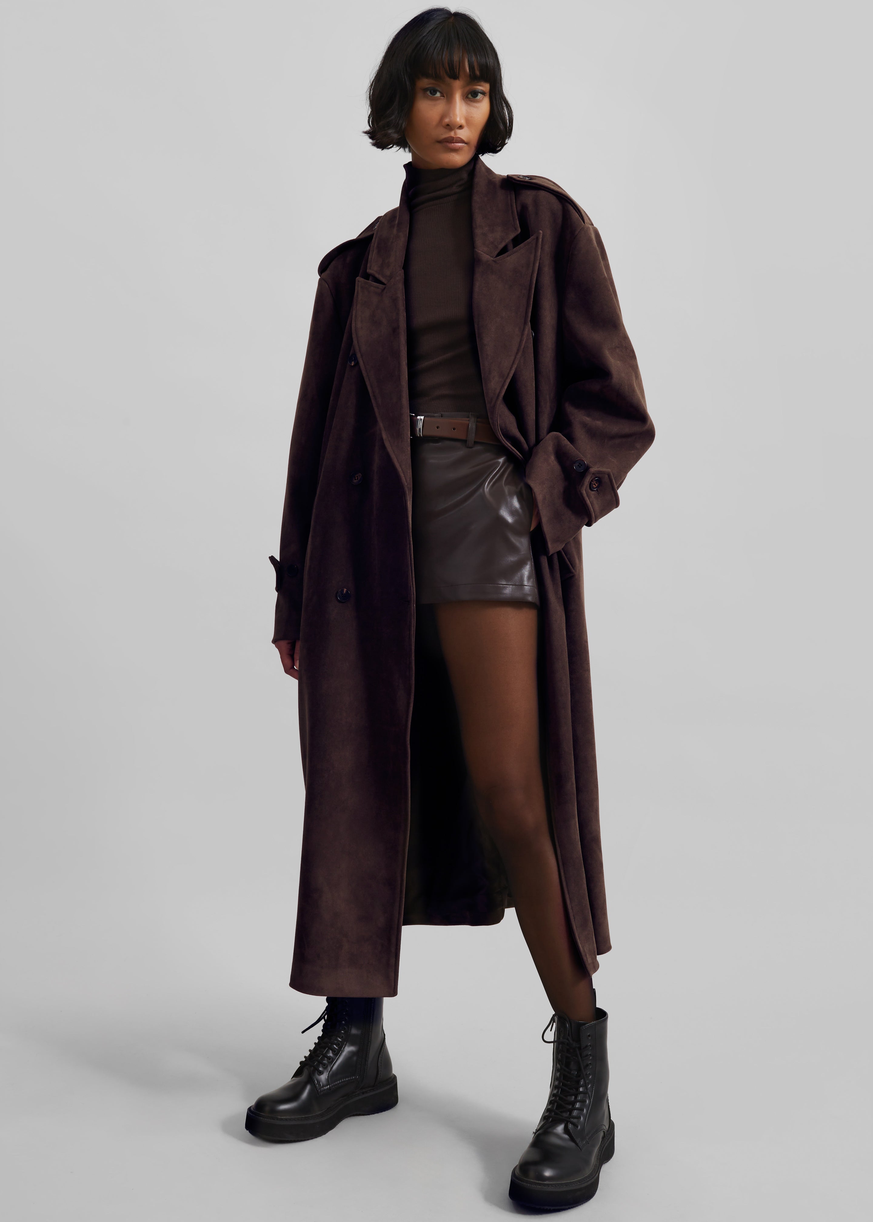Pembroke Faux Suede Trench  - Brown - 5